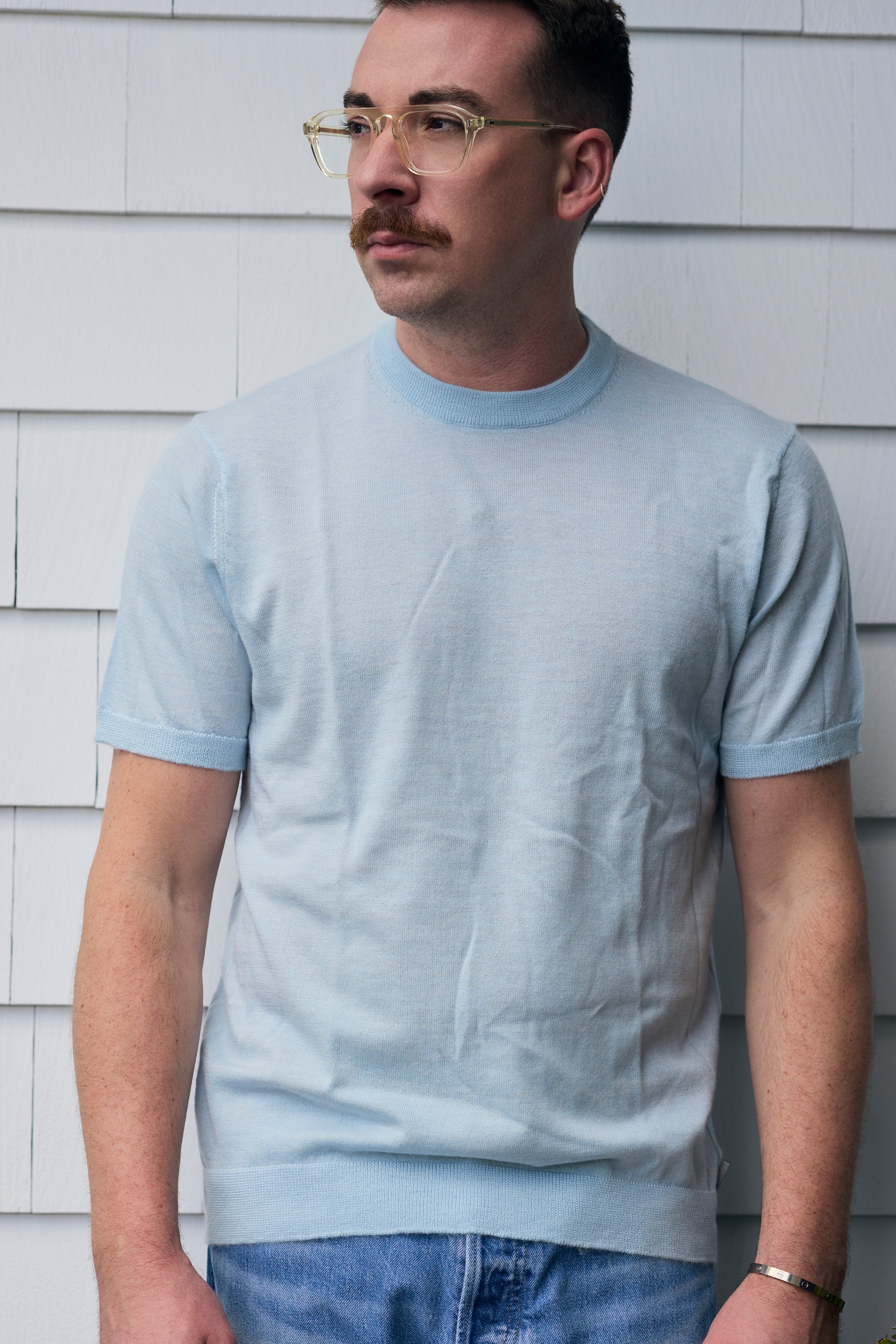 Hank Fine Cashmere Halsey T-Shirt in Pale Blue