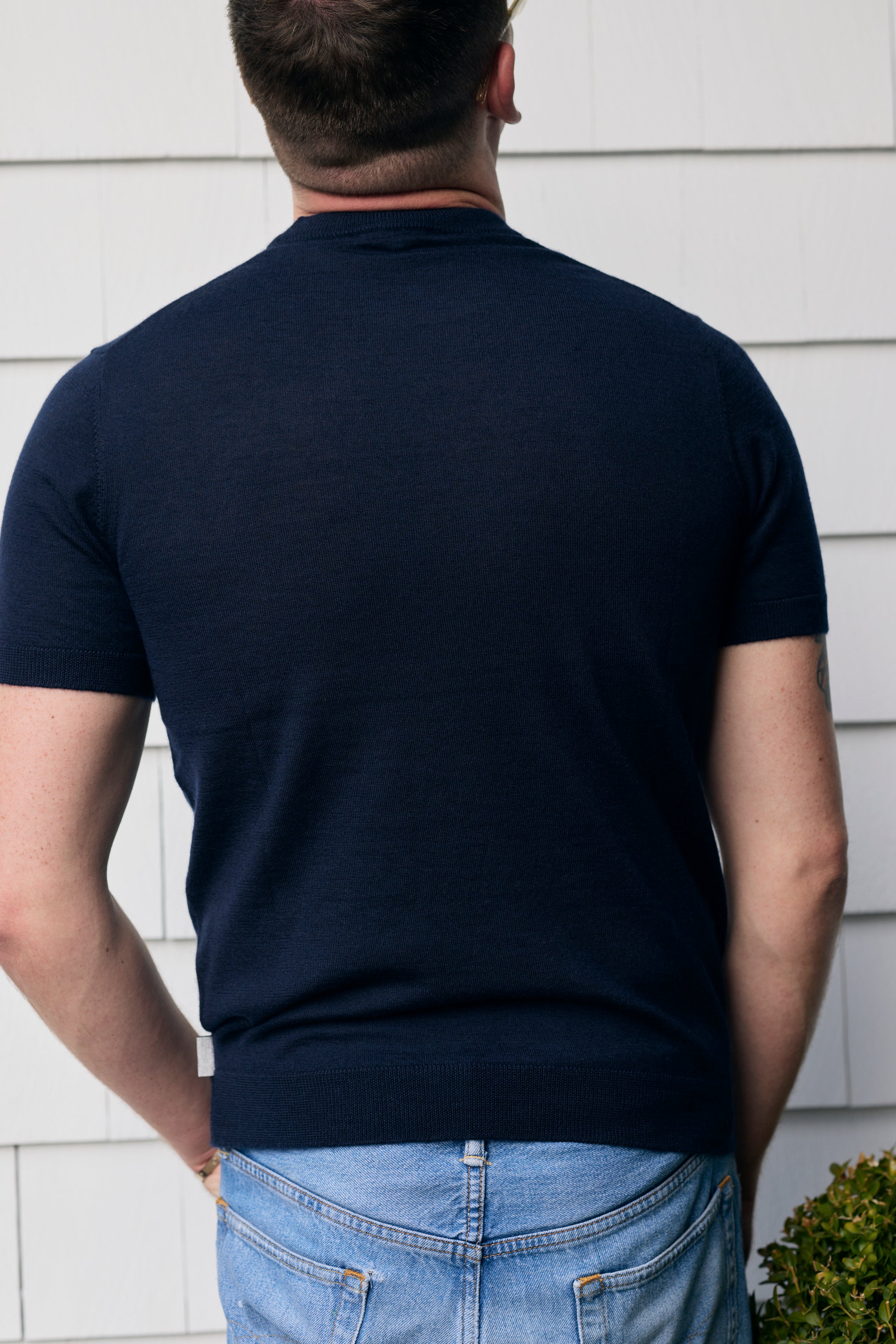 Hank Fine Cashmere Halsey T-Shirt in Midnight Navy