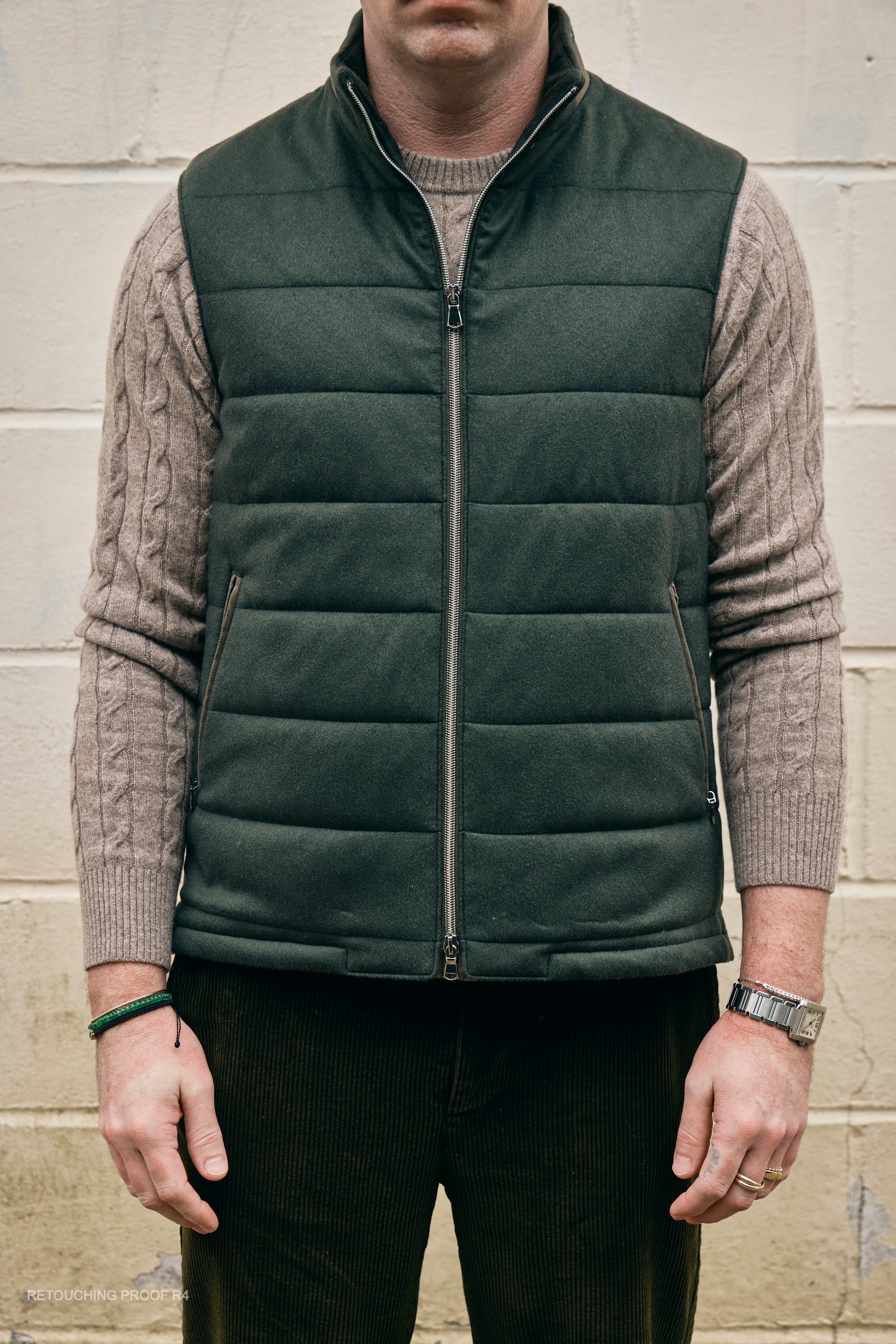 Hank Cashmere Parsonage Vest Olive Green