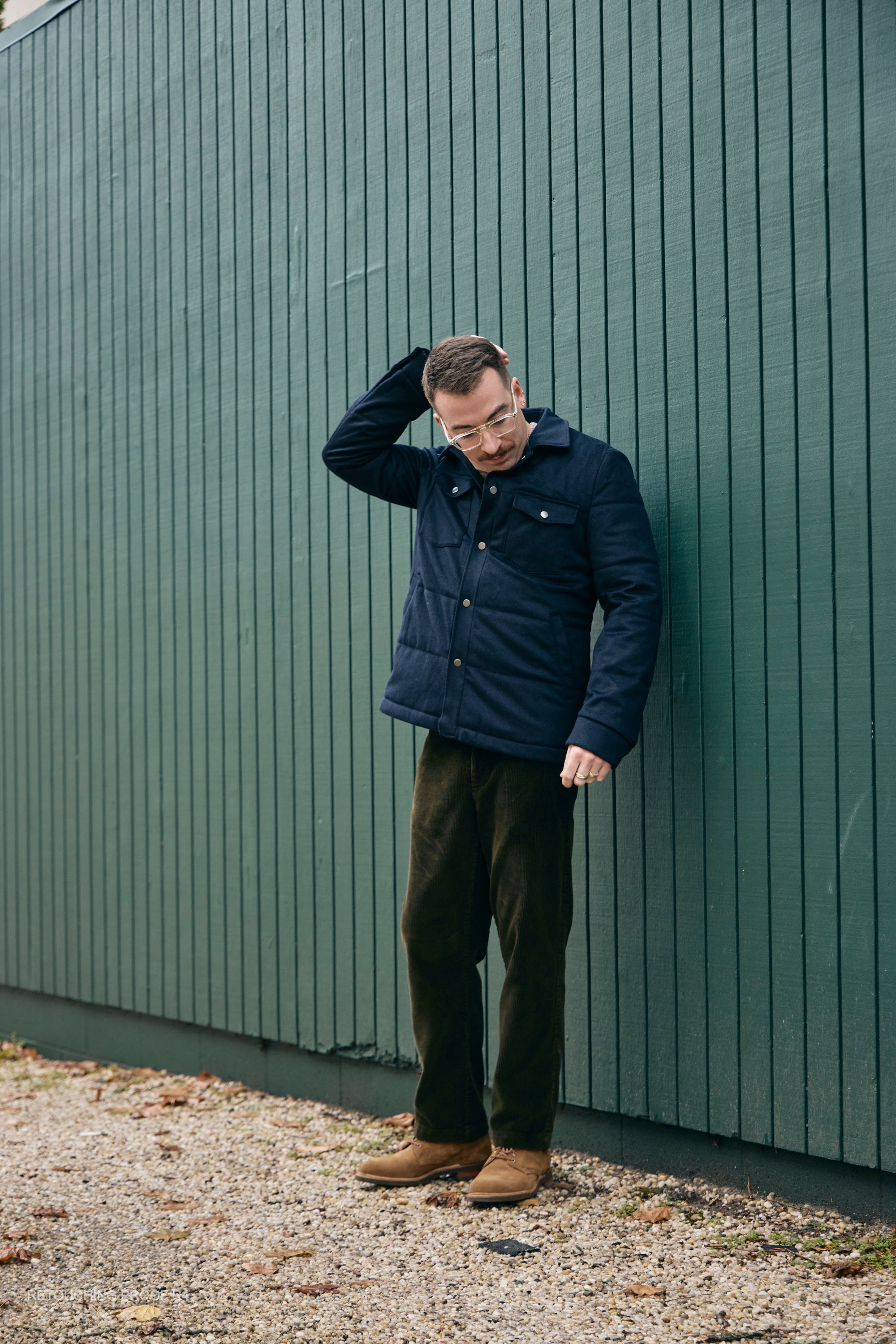Hank Cashmere Quilted Barn Jacket in Navy