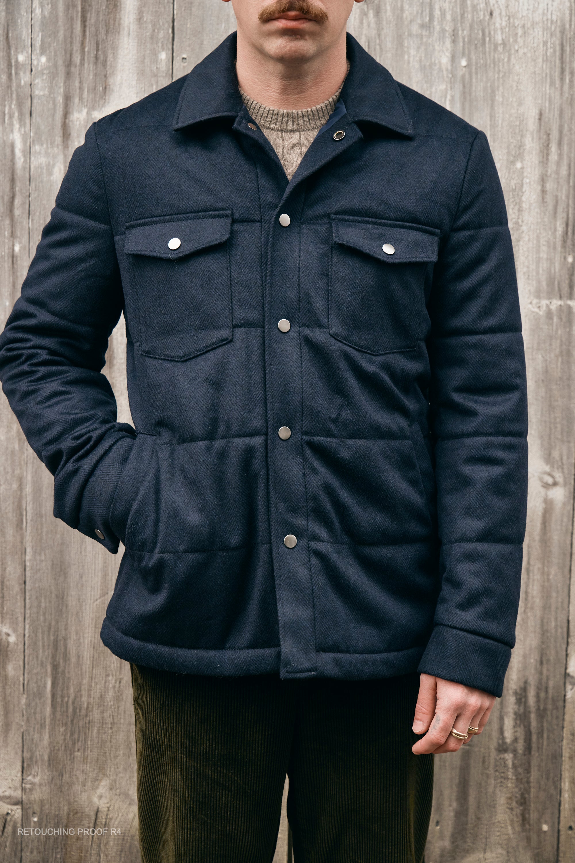 Hank Cashmere Quilted Barn Jacket in Navy