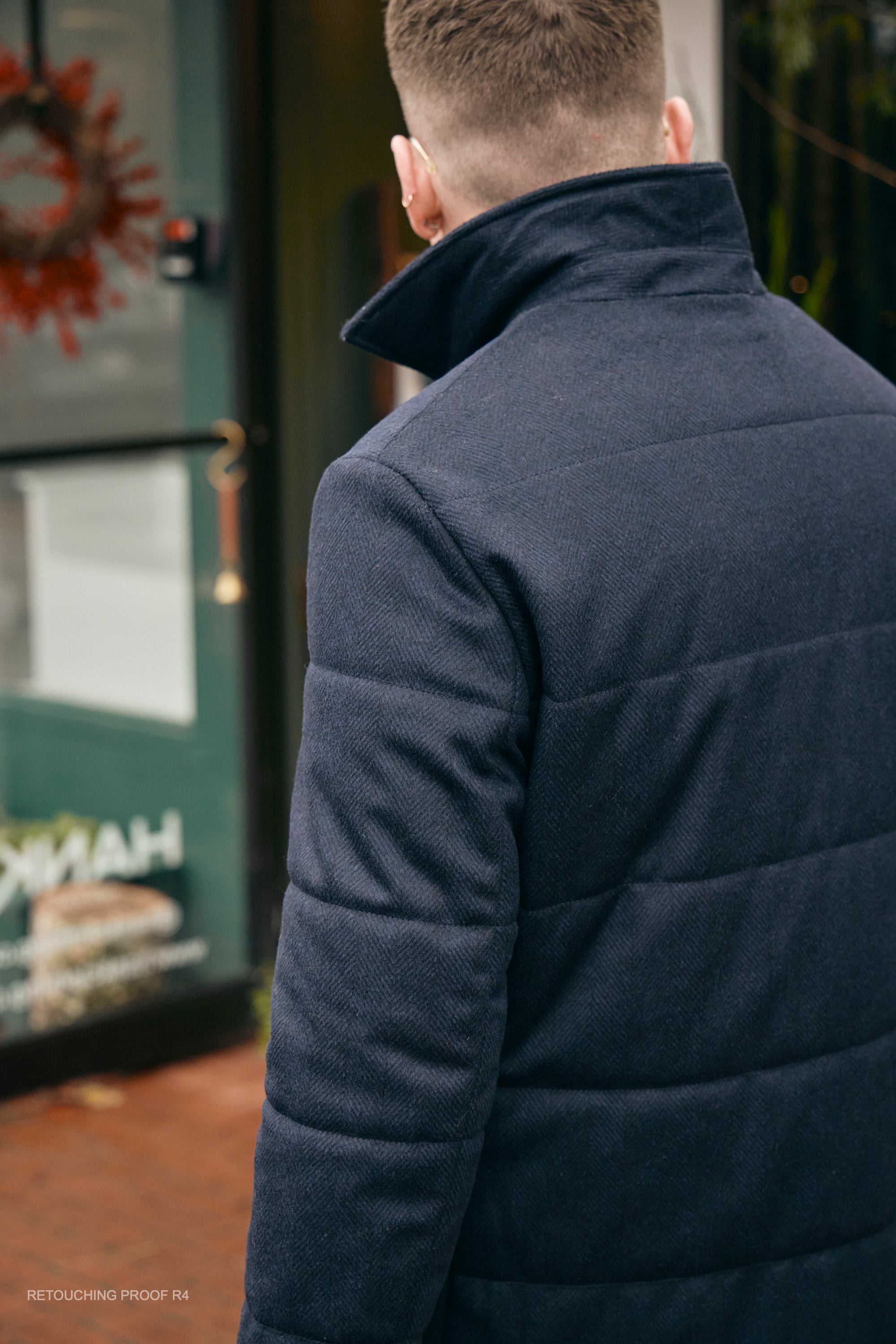 Hank Cashmere Quilted Barn Jacket in Navy