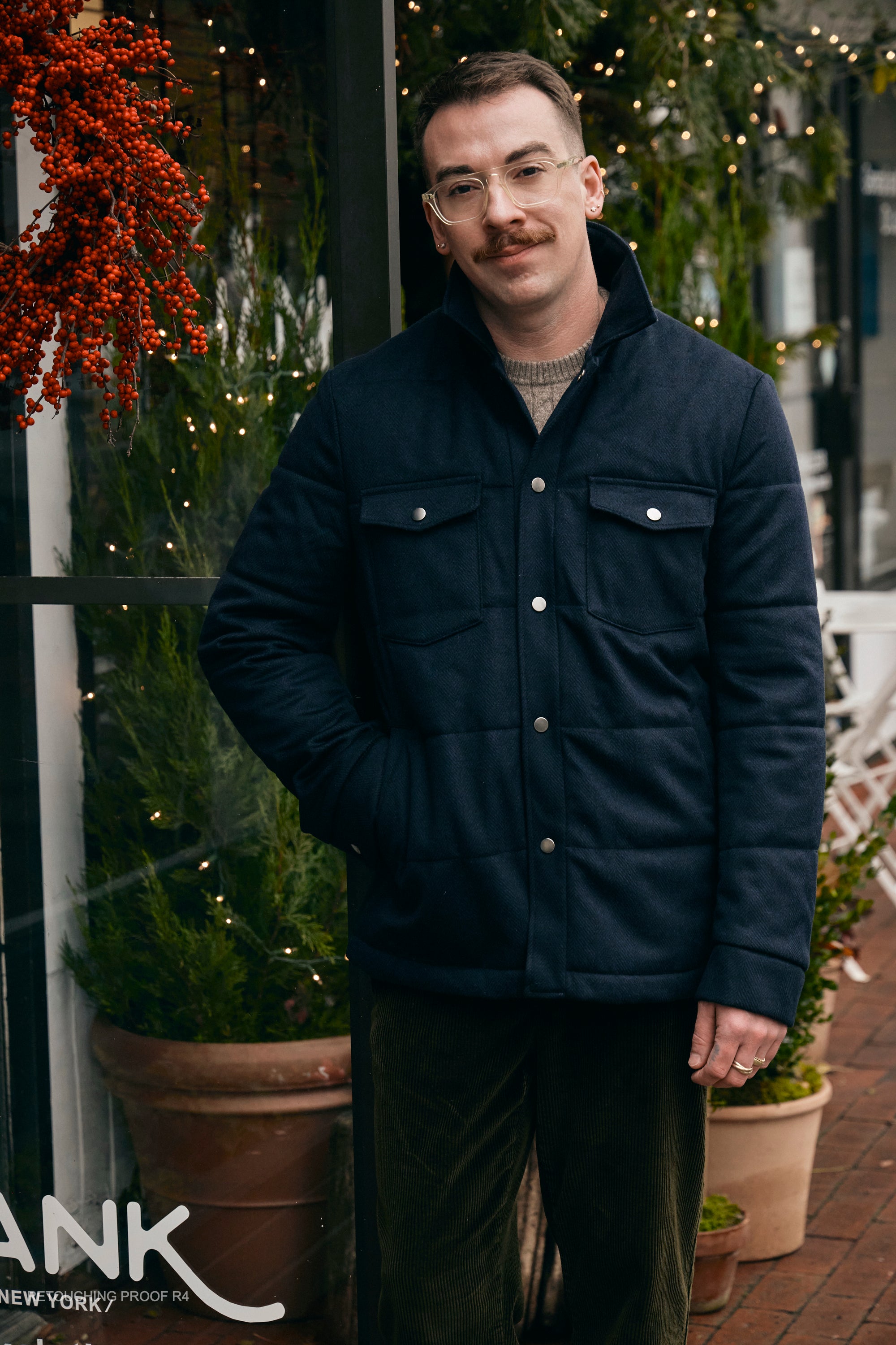 Hank Cashmere Quilted Barn Jacket in Navy