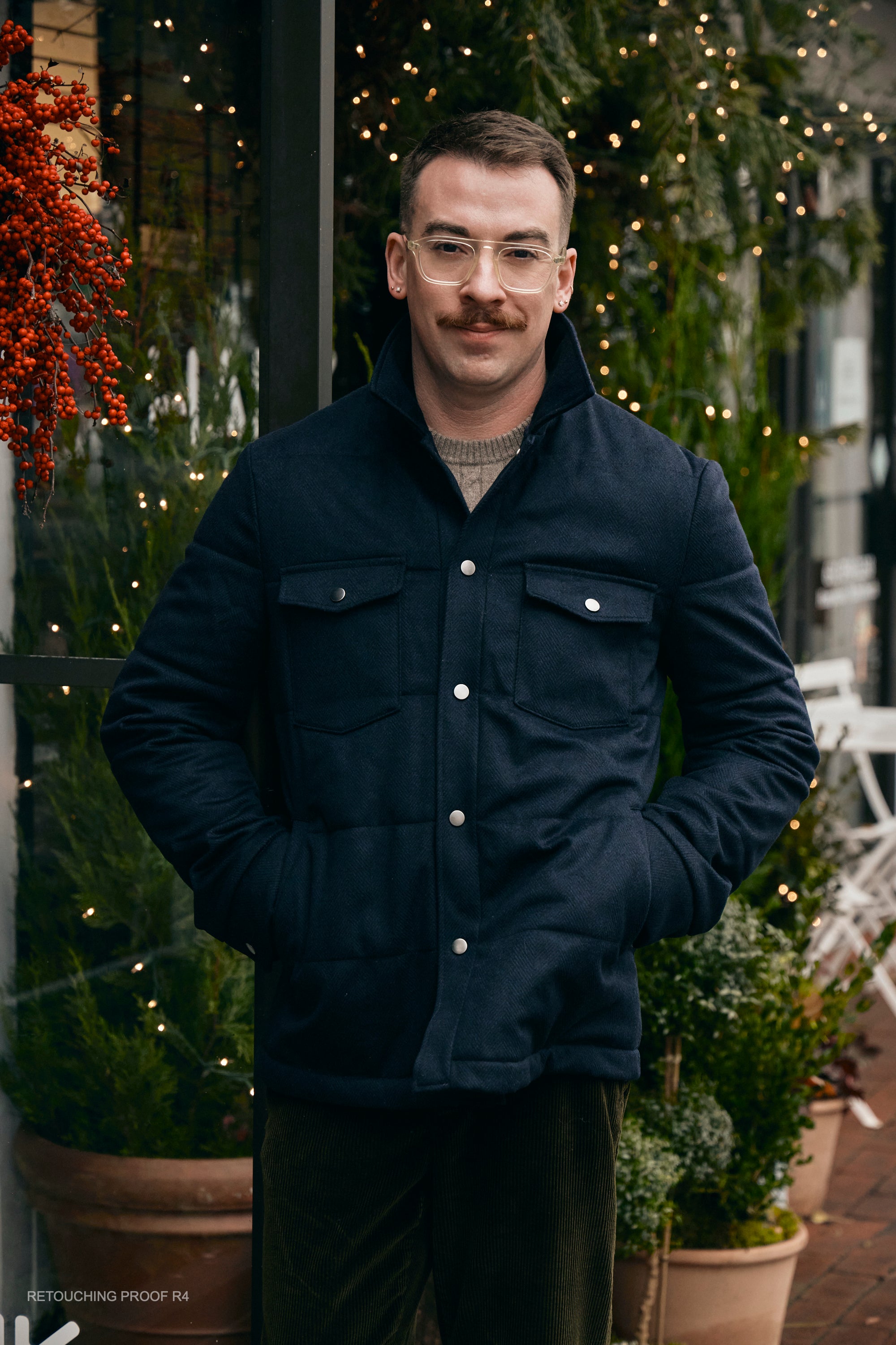 Hank Cashmere Quilted Barn Jacket in Navy