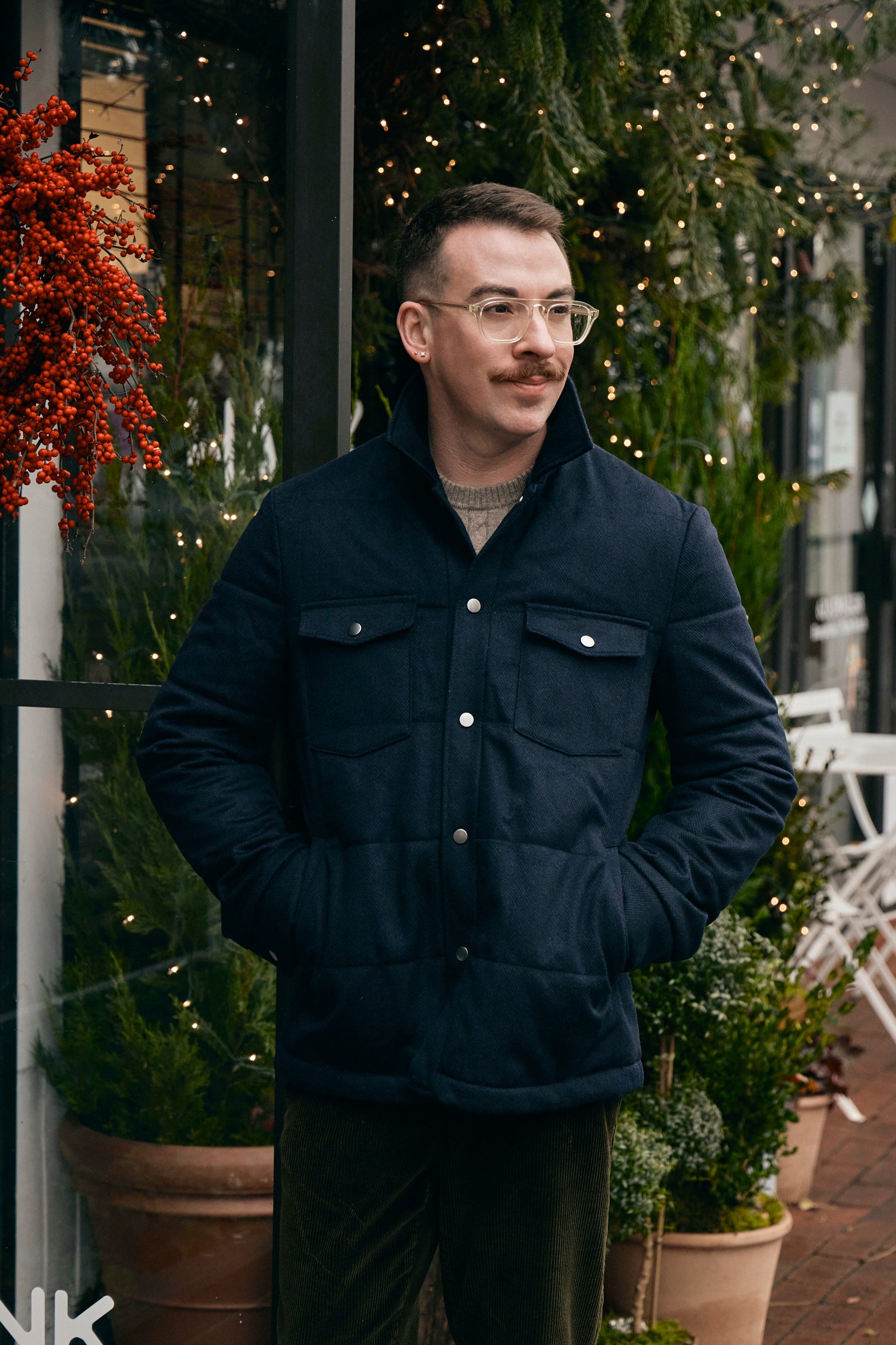 Hank Cashmere Quilted Barn Jacket in Navy