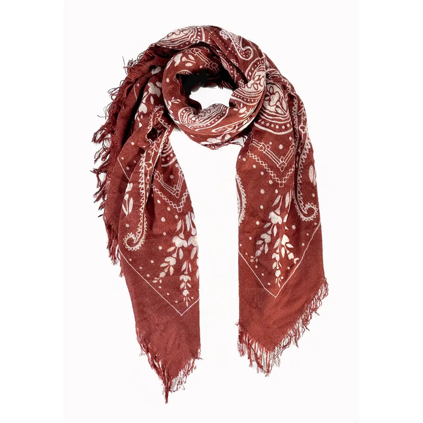 Hank Cashmere Paisley Farm Scarf, Henna