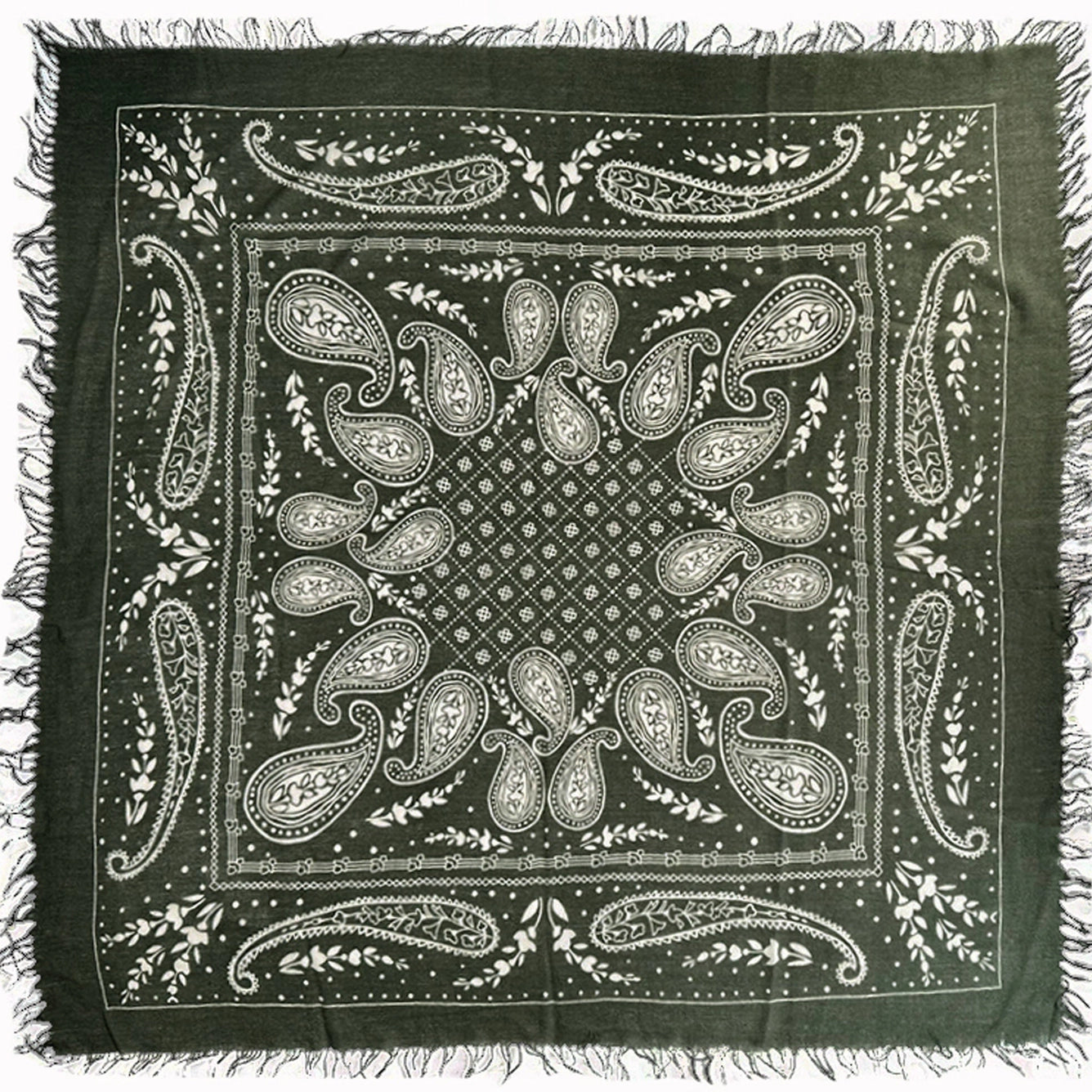 Hank Cashmere Paisley Farm Scarf, Forest