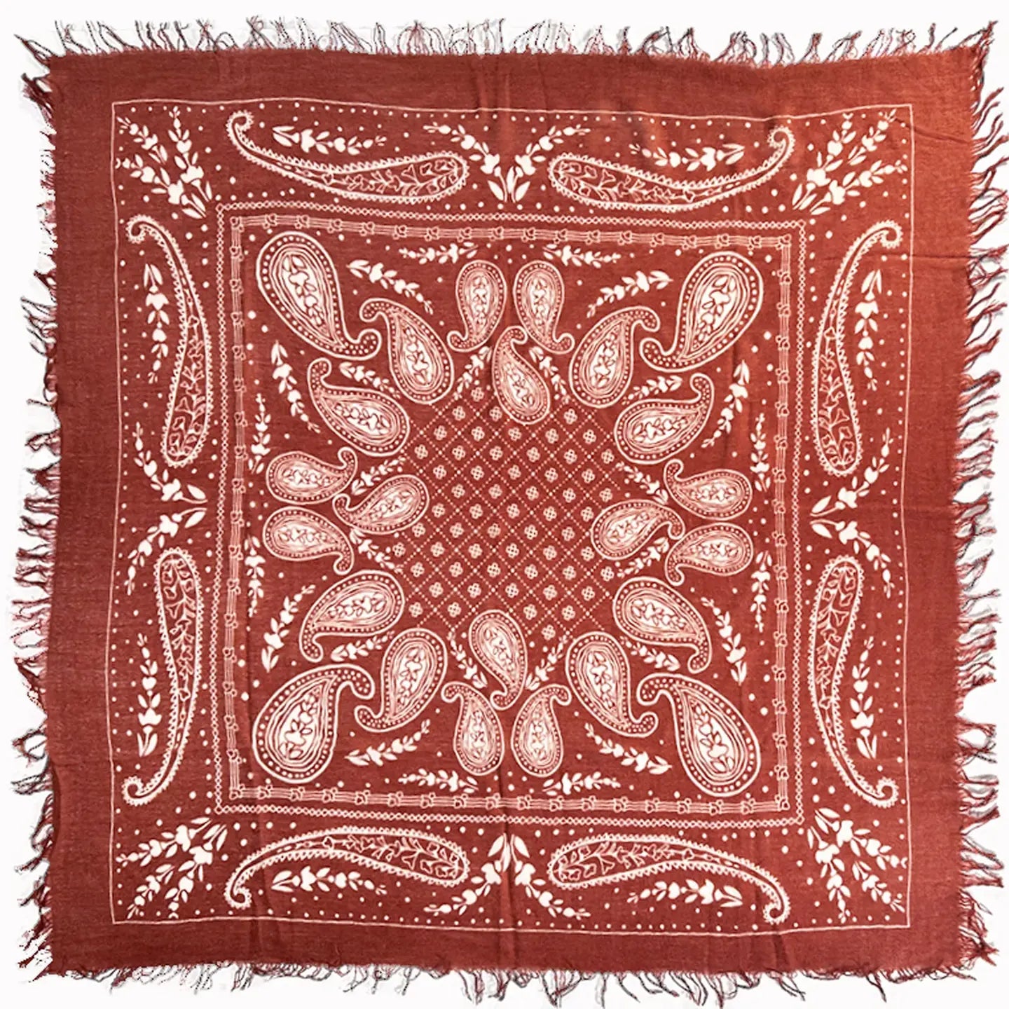Hank Cashmere Paisley Farm Scarf, Henna
