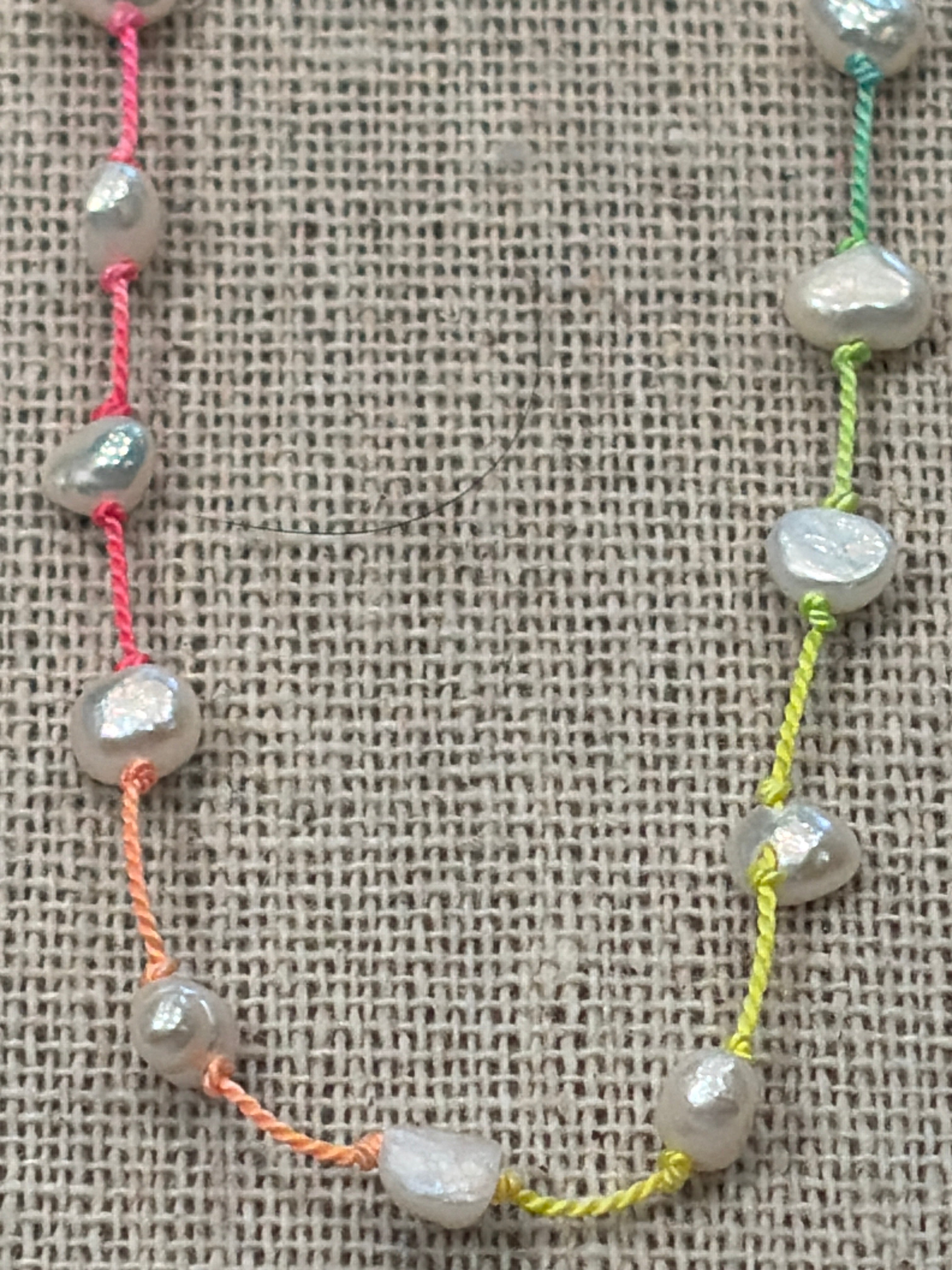 Rainbow Knotted Silk Pearl Necklace