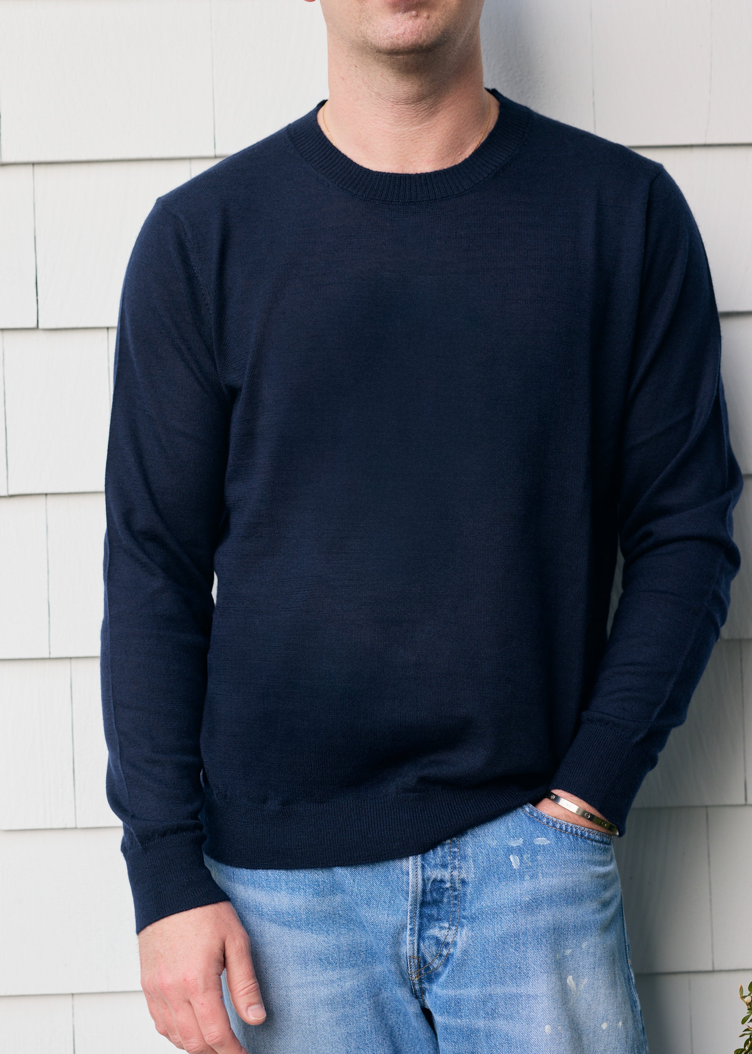 Hank Fine Cashmere Newman Sweater in Midnight Navy