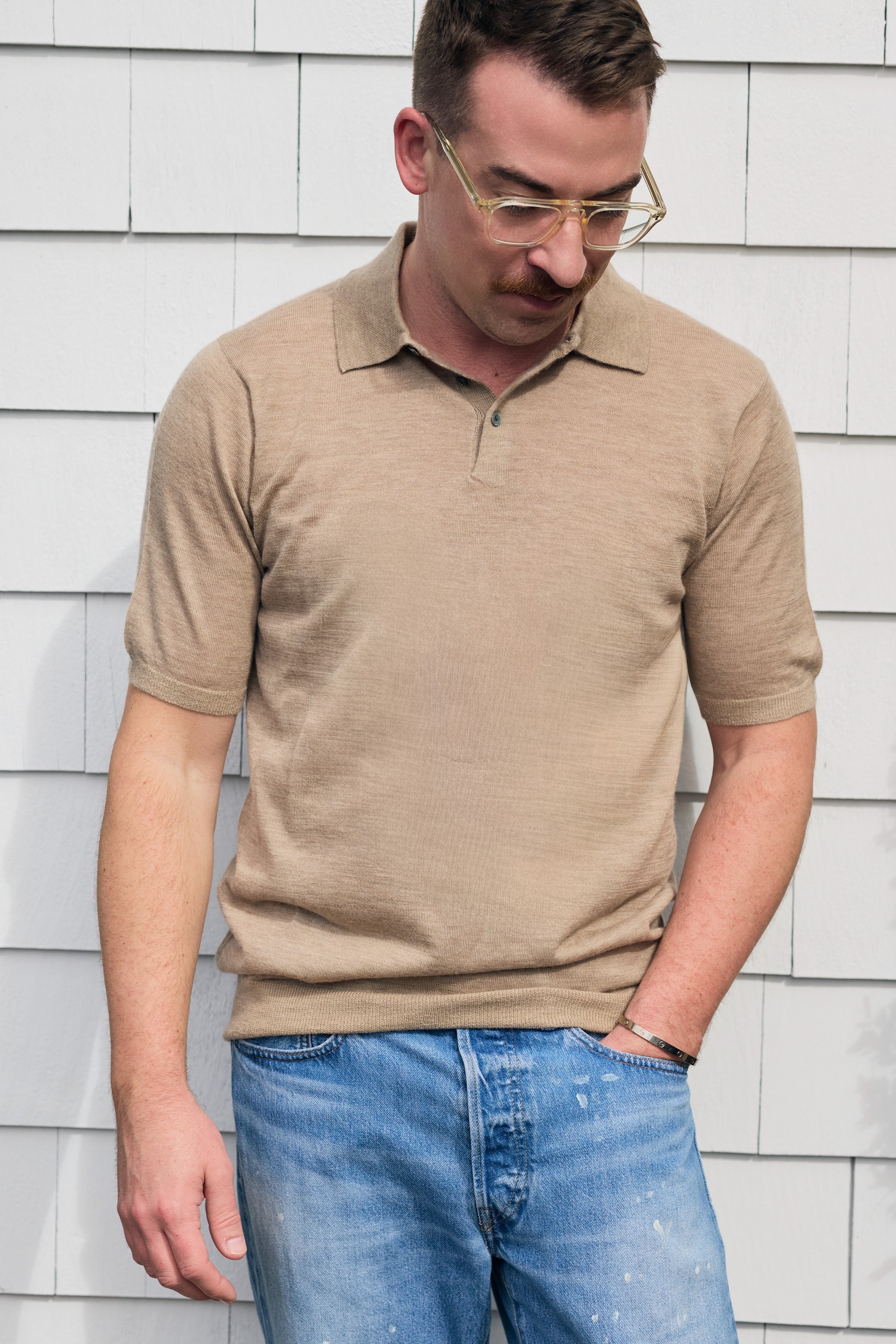 Hank Fine Cashmere Hampton Polo in Oatmeal