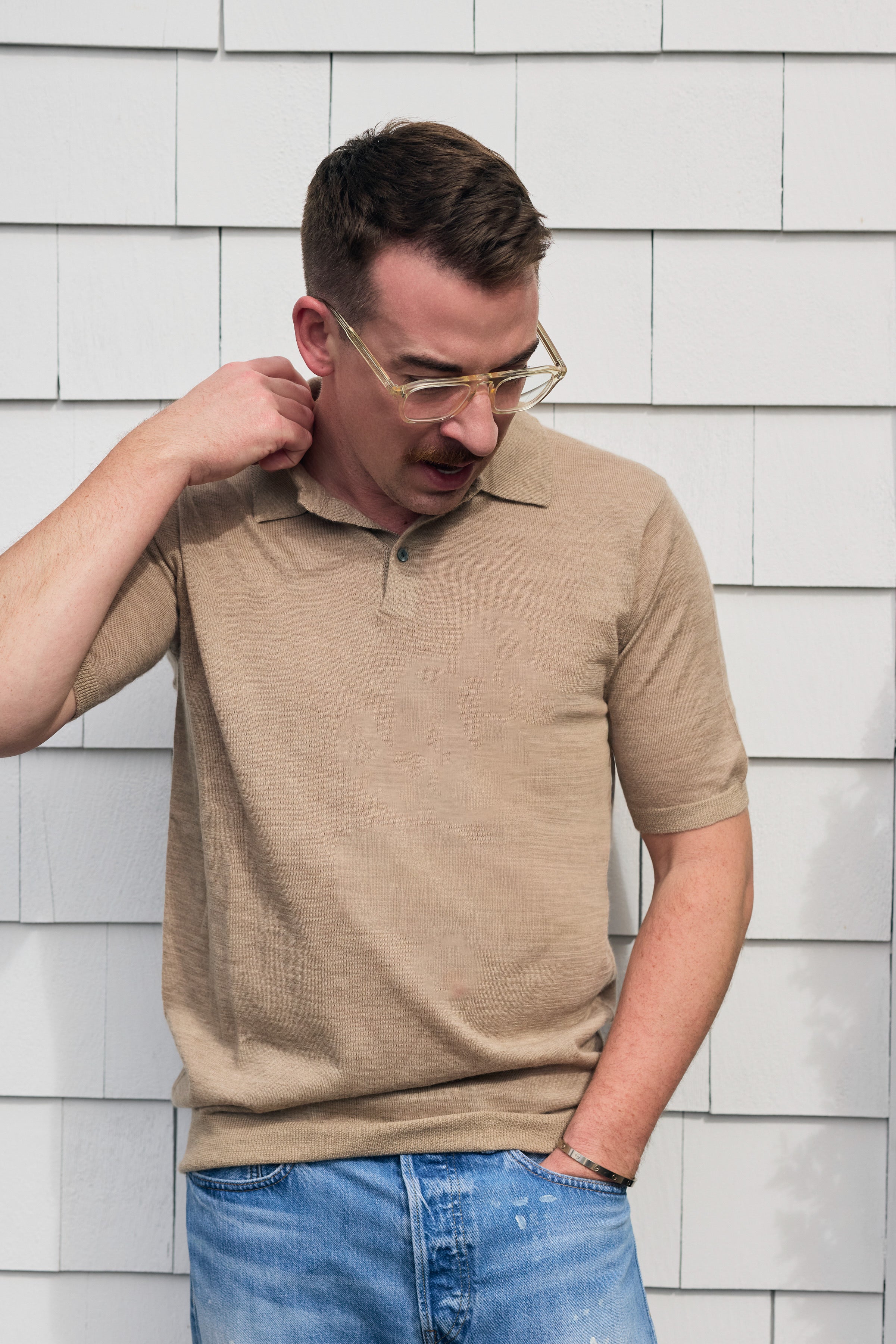 Hank Fine Cashmere Hampton Polo in Oatmeal