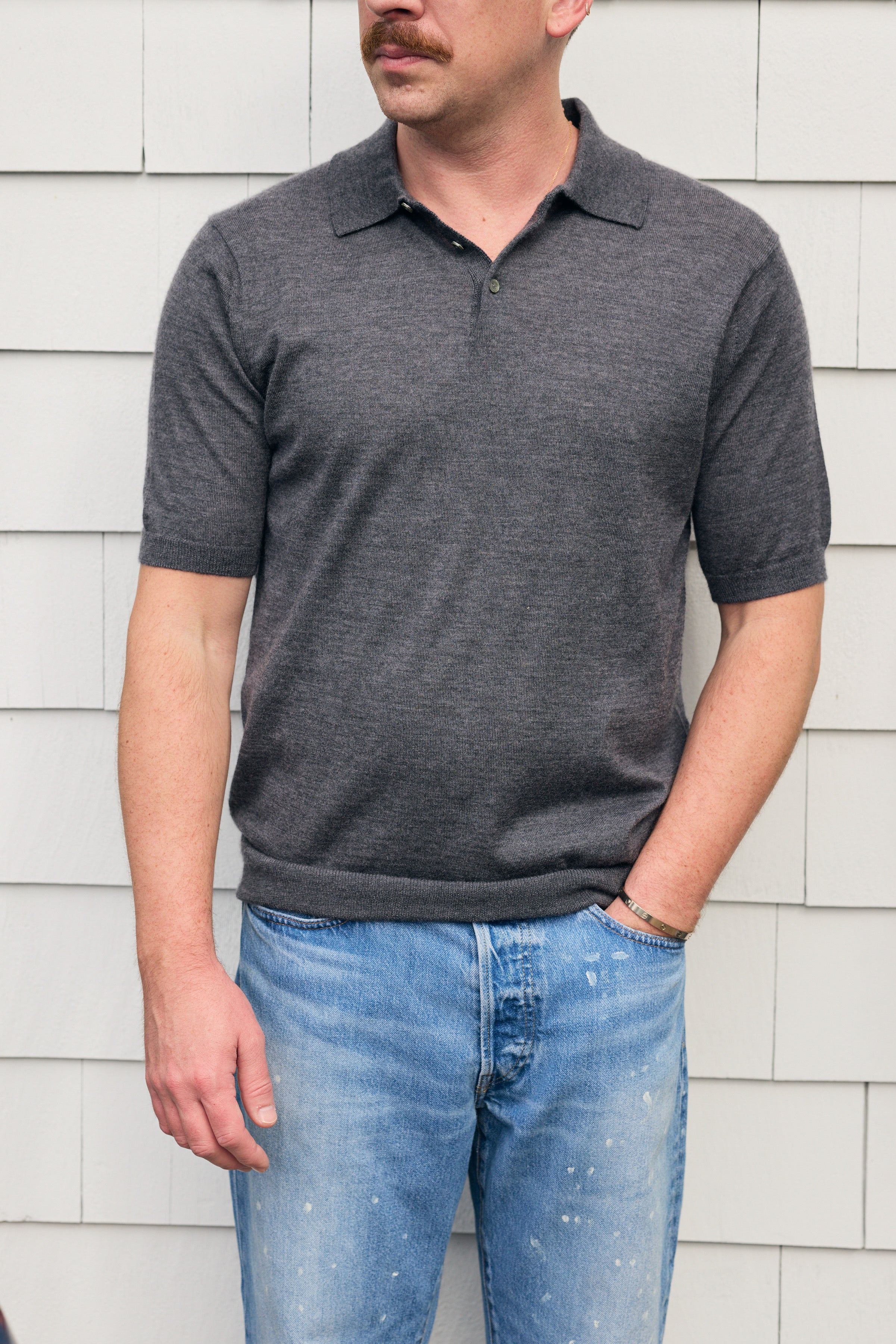 Hank Fine Cashmere Hampton Polo in Charcoal