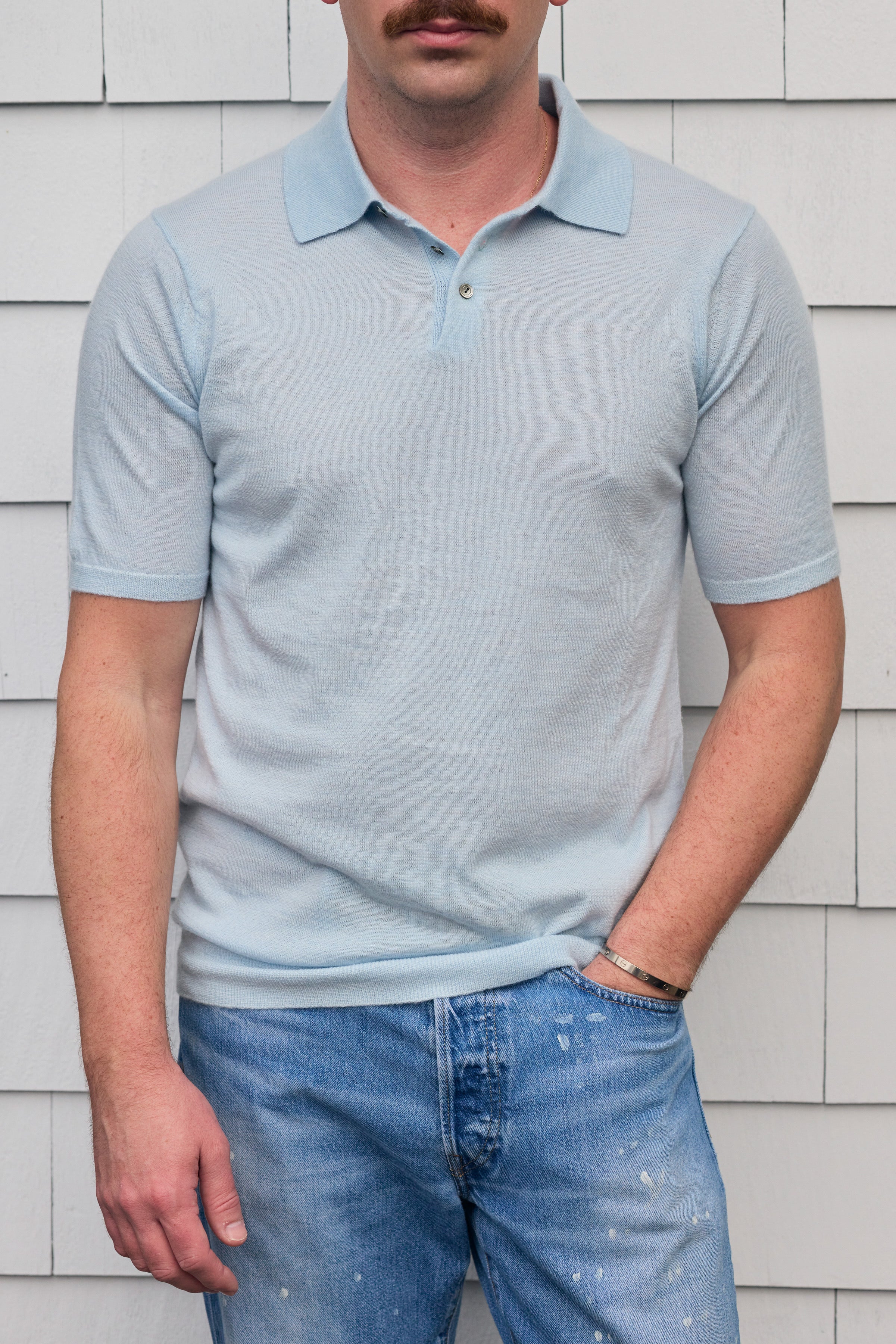 Hank Fine Cashmere Hampton Polo in Pale Blue