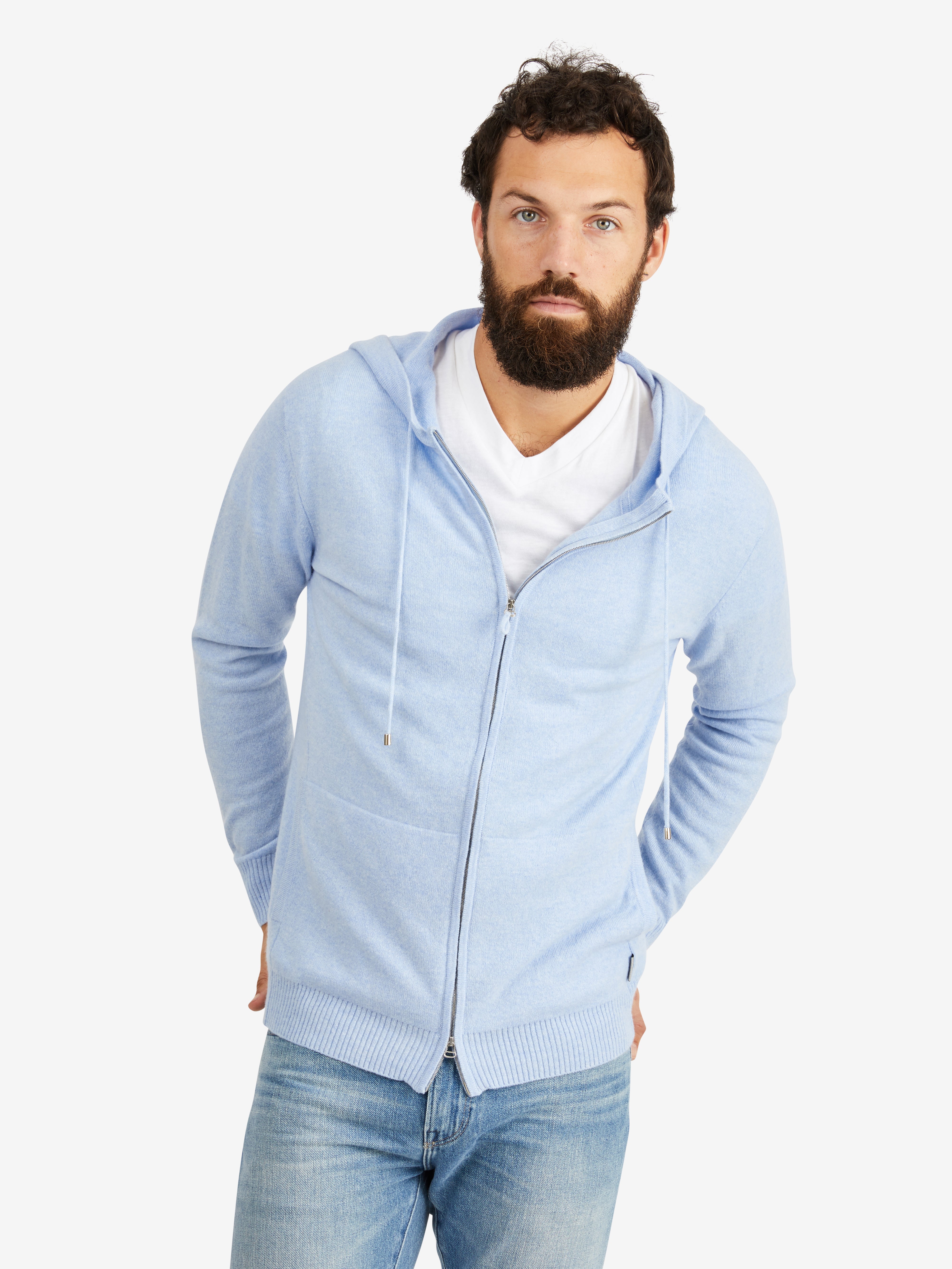 Hank Cashmere Latham Zip Up in Pale Blue