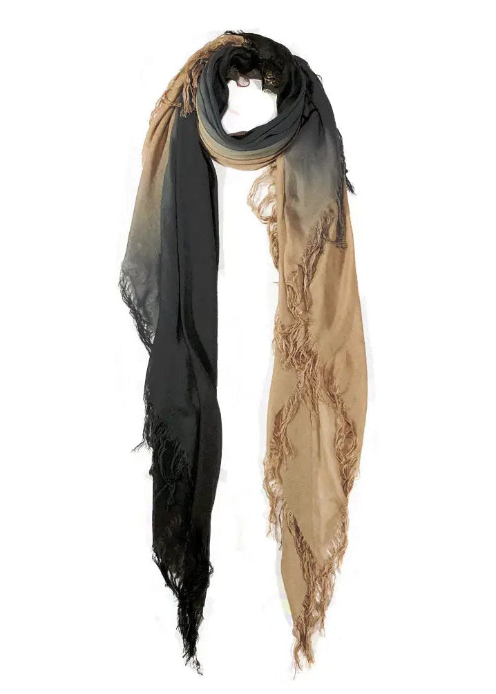 Hank Gauze Cashmere Butter Scarf, Black/Oatmeal