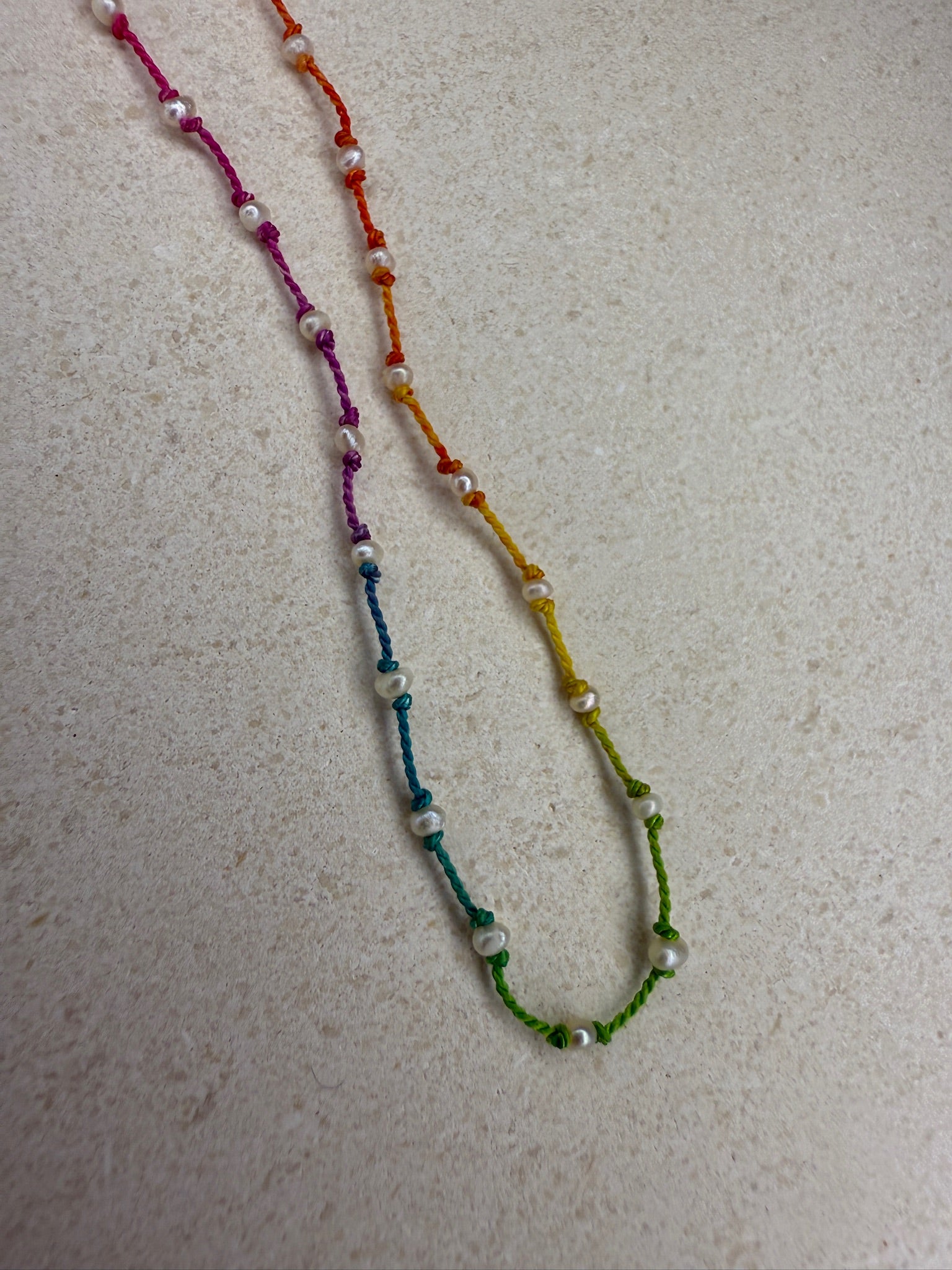 Knotted Silk Pearl Necklace - Rainbow