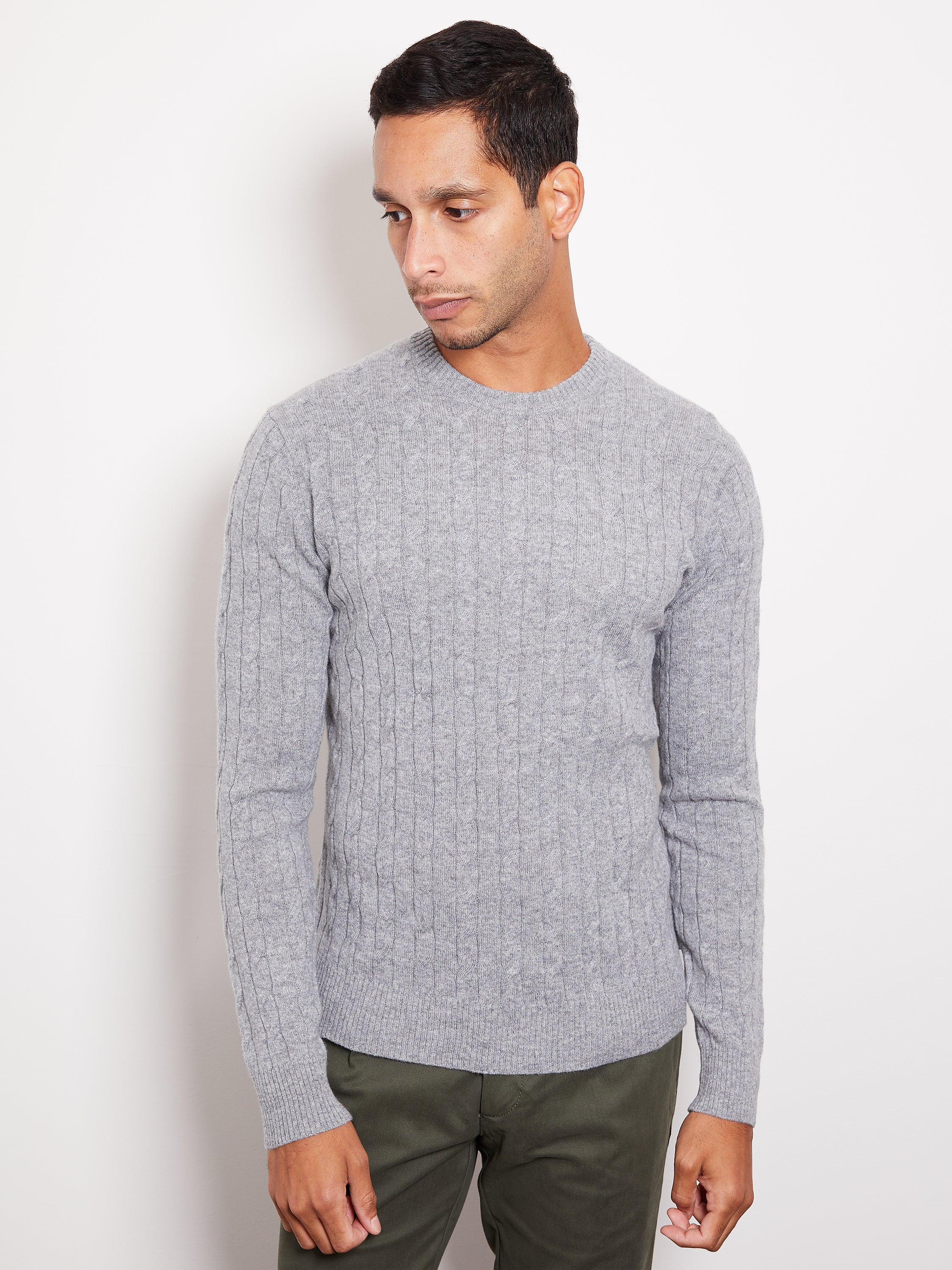 Hank Cashmere Madison Cable Knit Sweater in Medium Grey