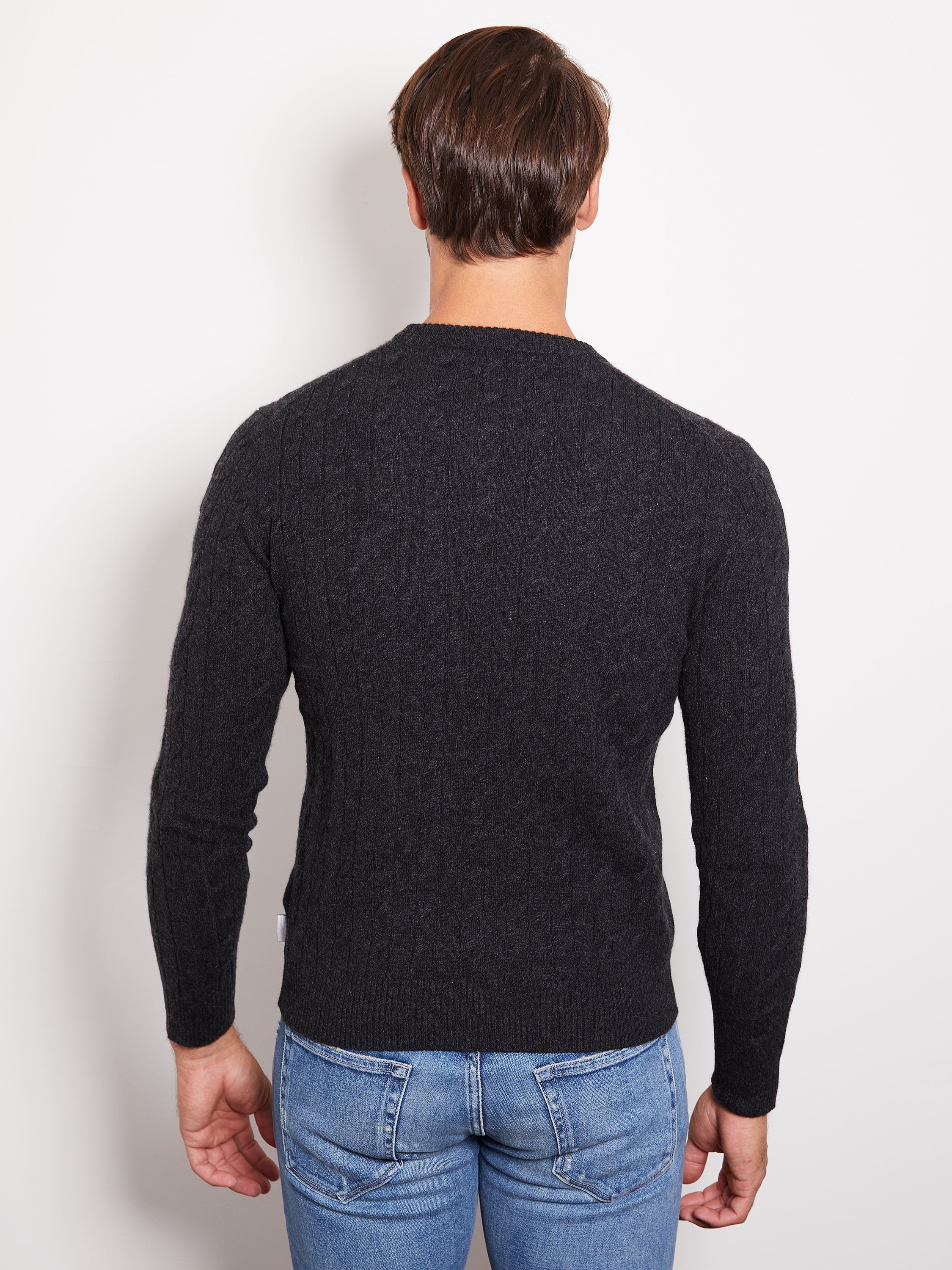Hank Cashmere Madison Cable Knit Sweater in Charcoal