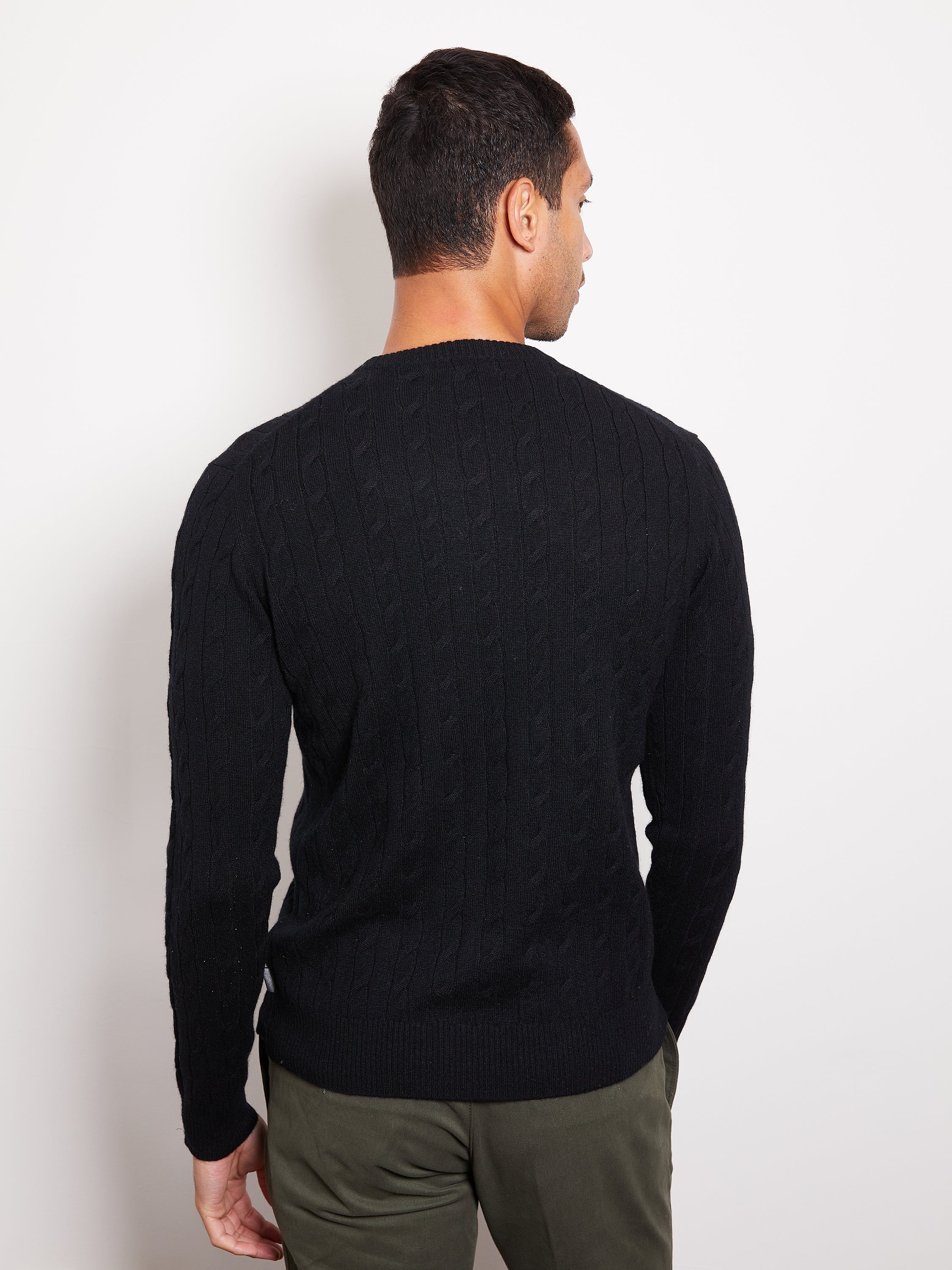 Hank Cashmere Madison Cable Knit Sweater in Black