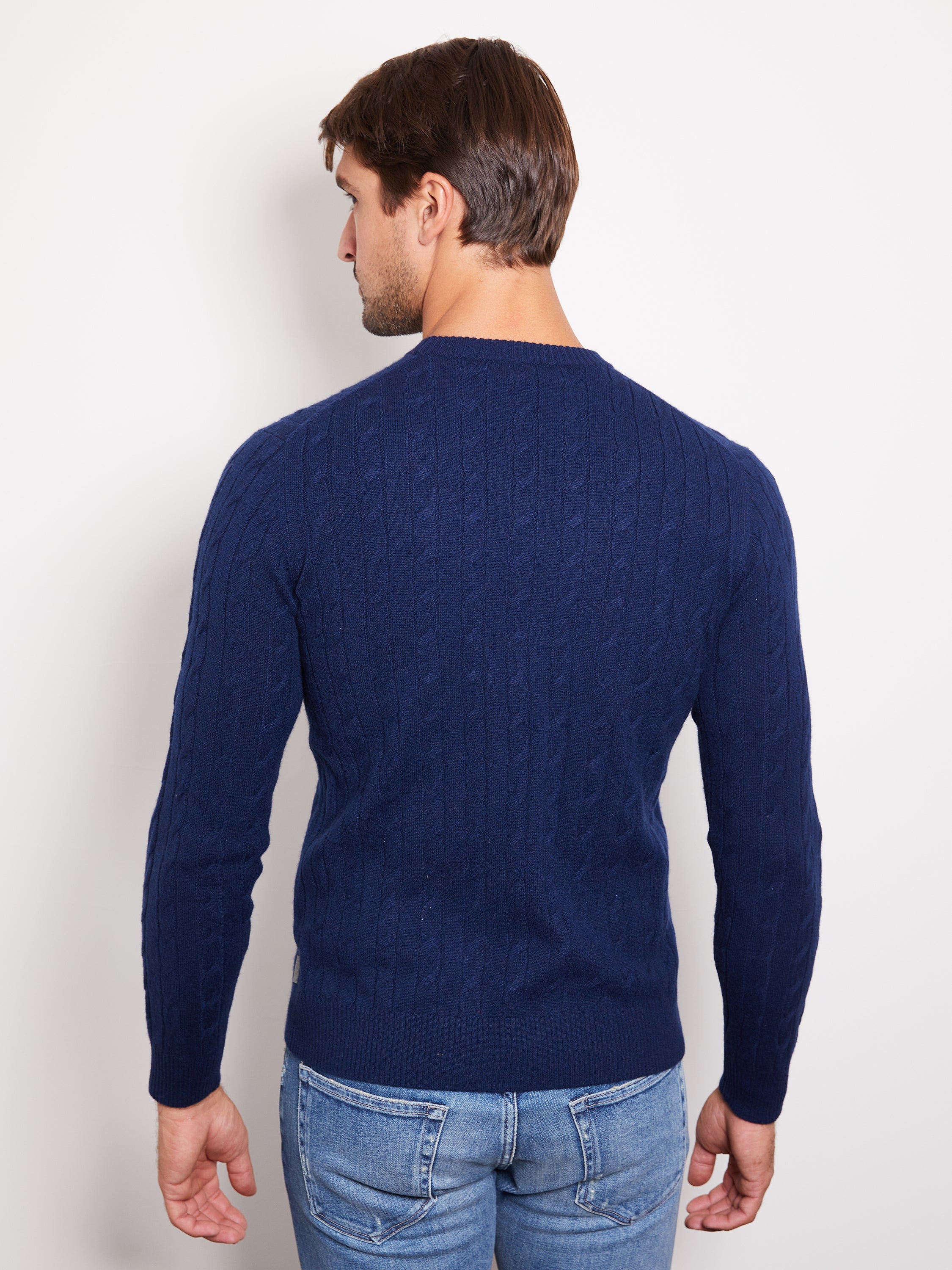 Hank Cashmere Madison Cable Knit Sweater in Midnight Navy