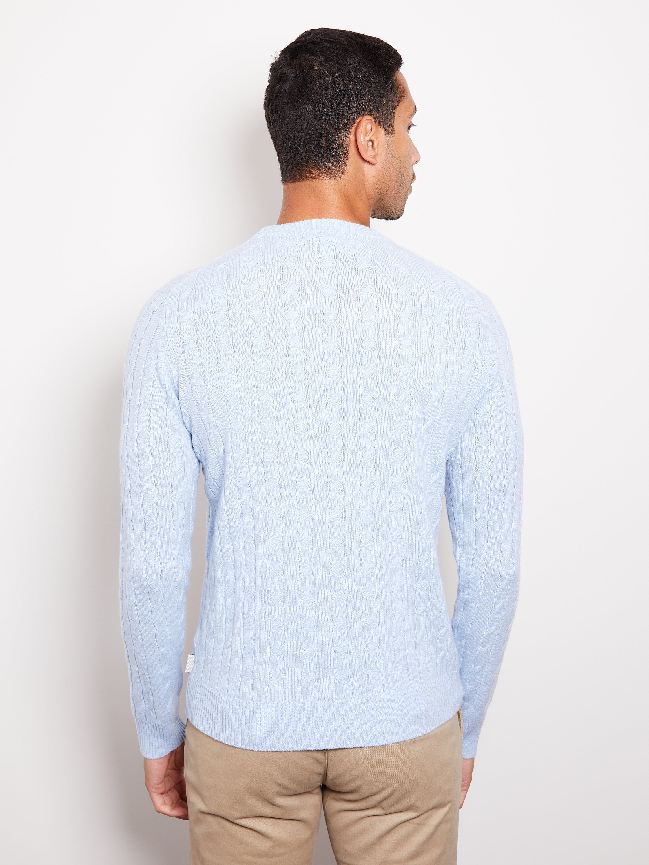 Hank Cashmere Madison Cable Knit Sweater in Pale Blue
