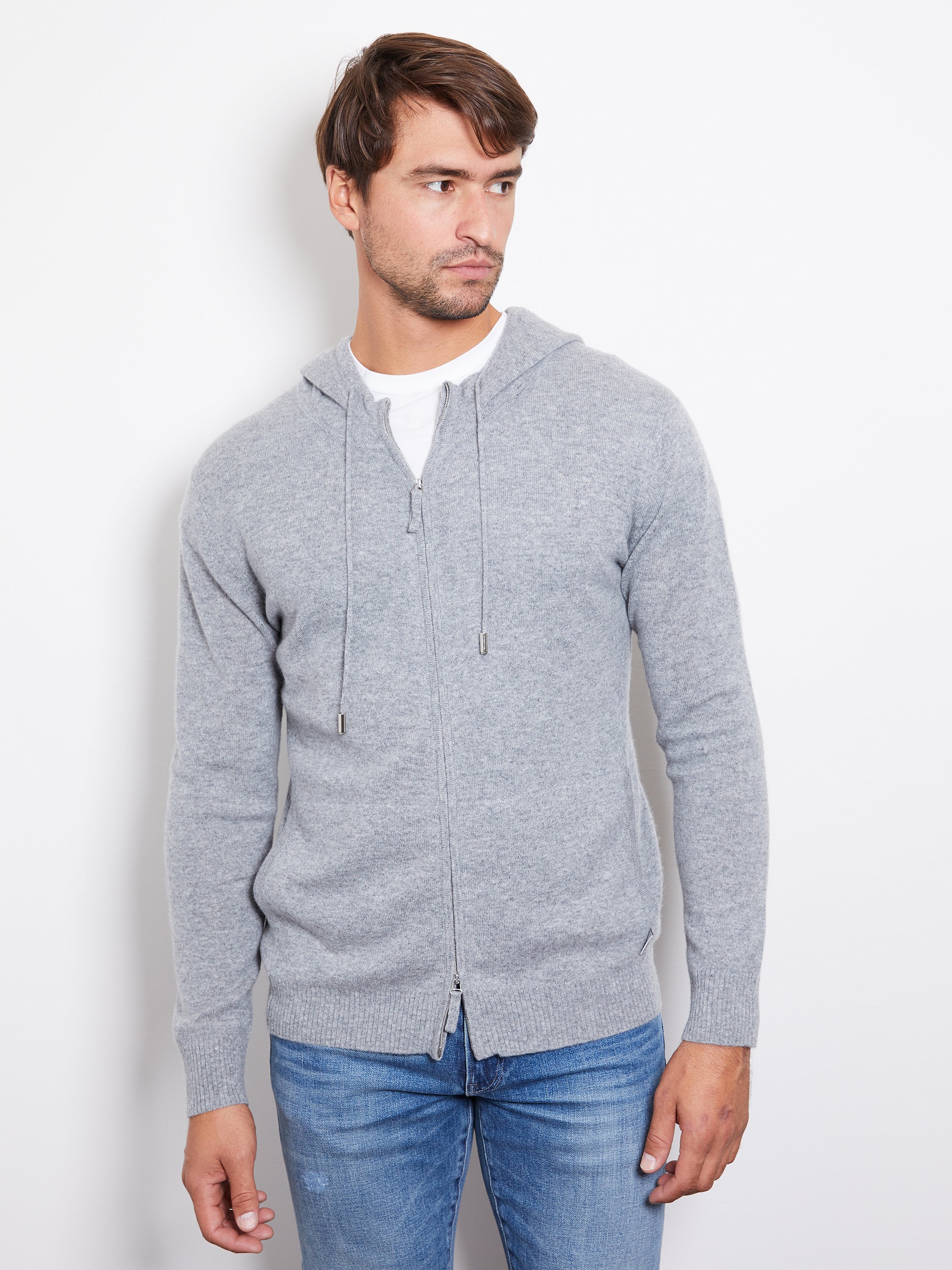 Hank Cashmere Latham Zip Up in Medium Grey
