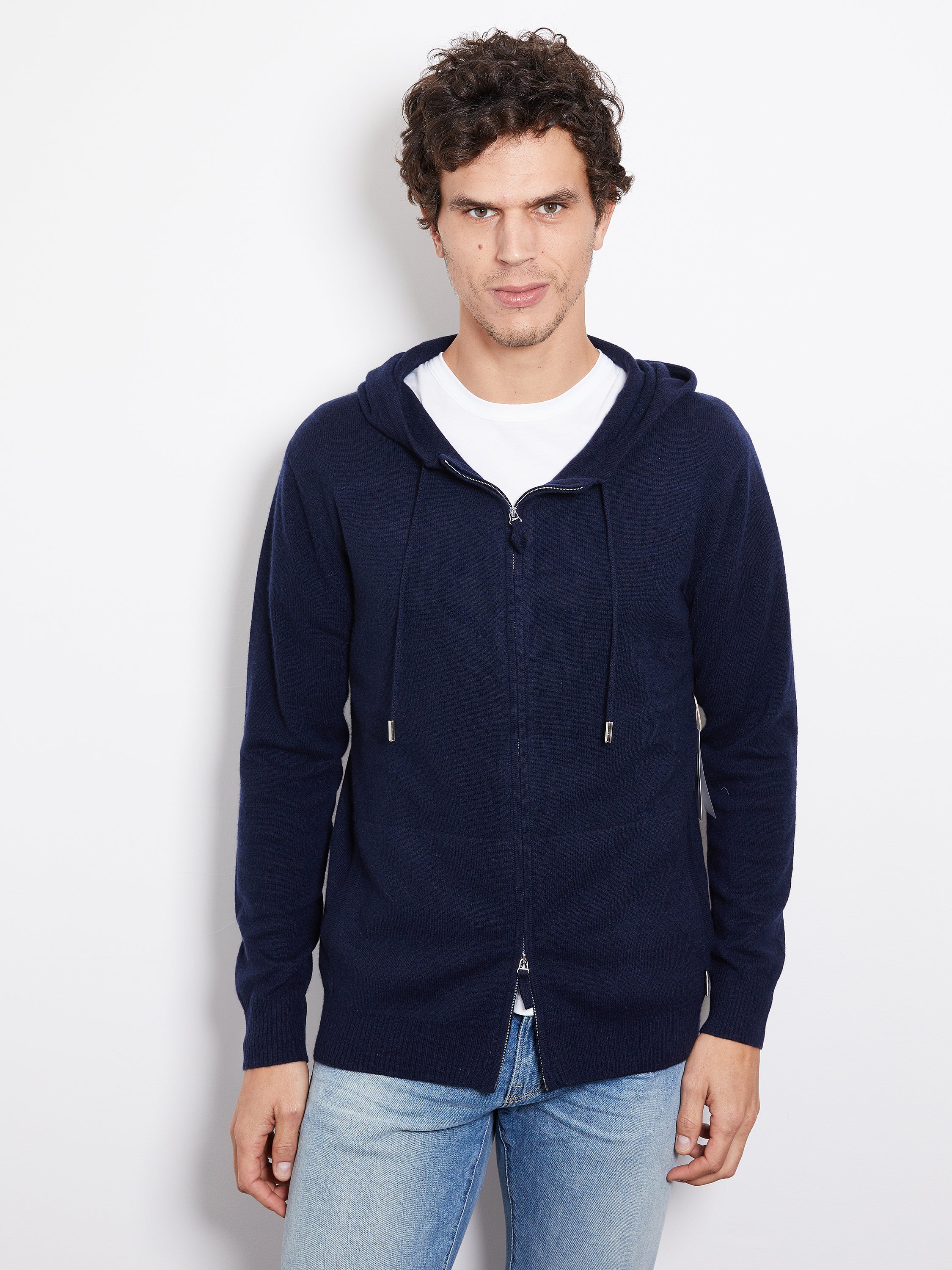 Hank Cashmere Latham Zip Up in Midnight Navy