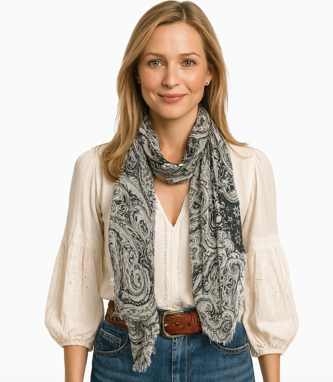 Hank Cashmere Vintage Paisley Scarf, Black