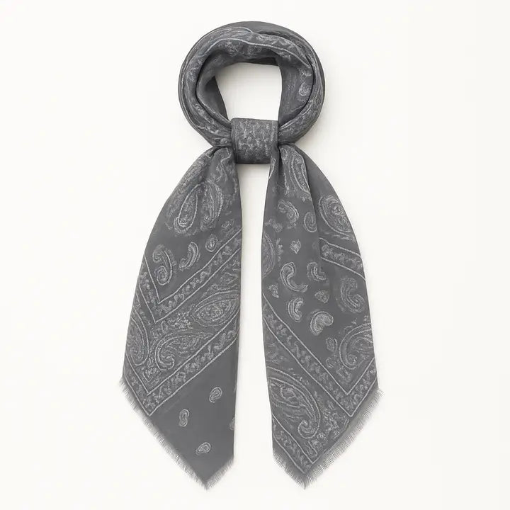 Hank Cashmere Vintage Paisley Neckerchief, Slate