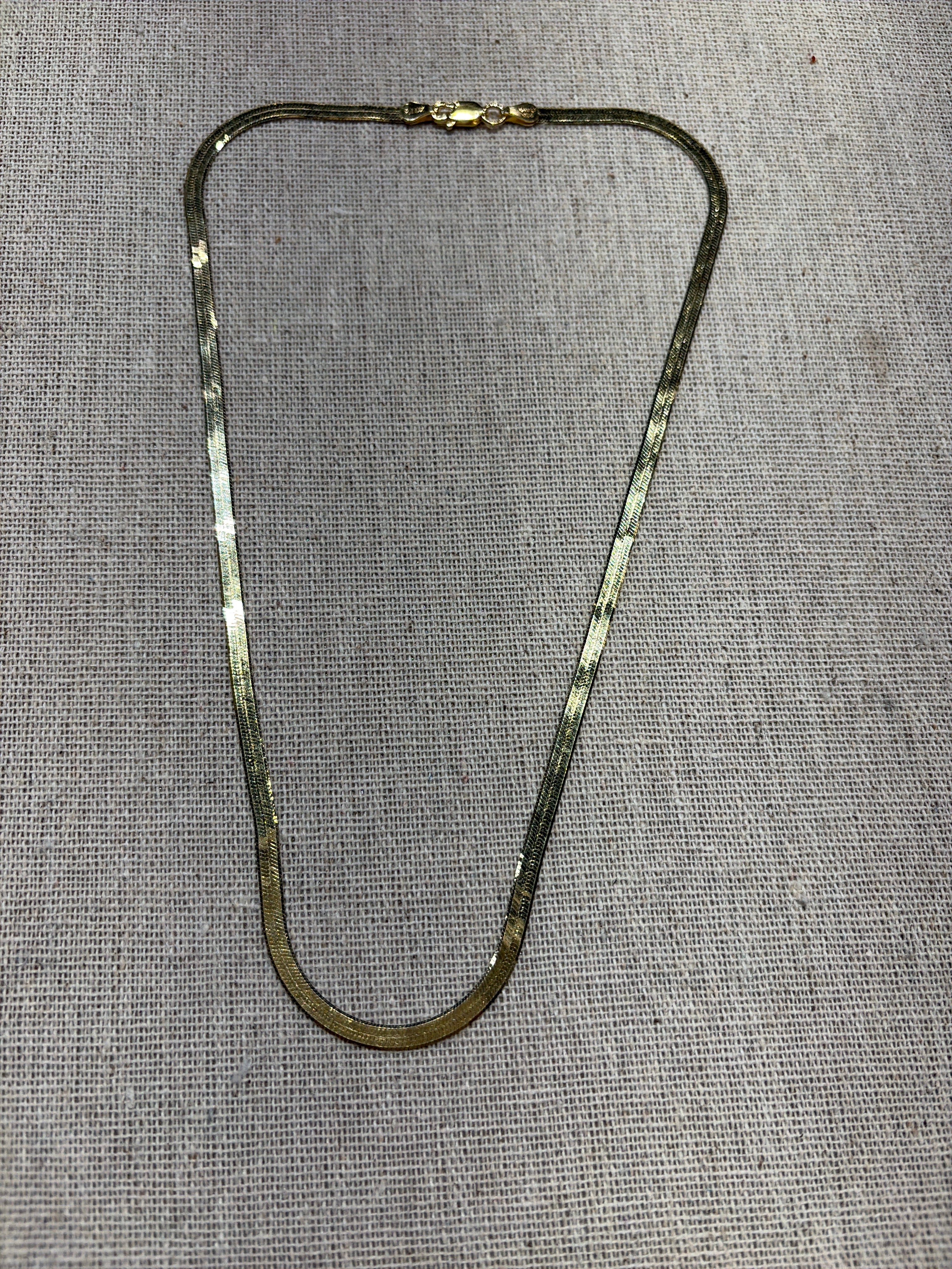 14K Gold Vermeil Herringbone Necklace, thin gauge