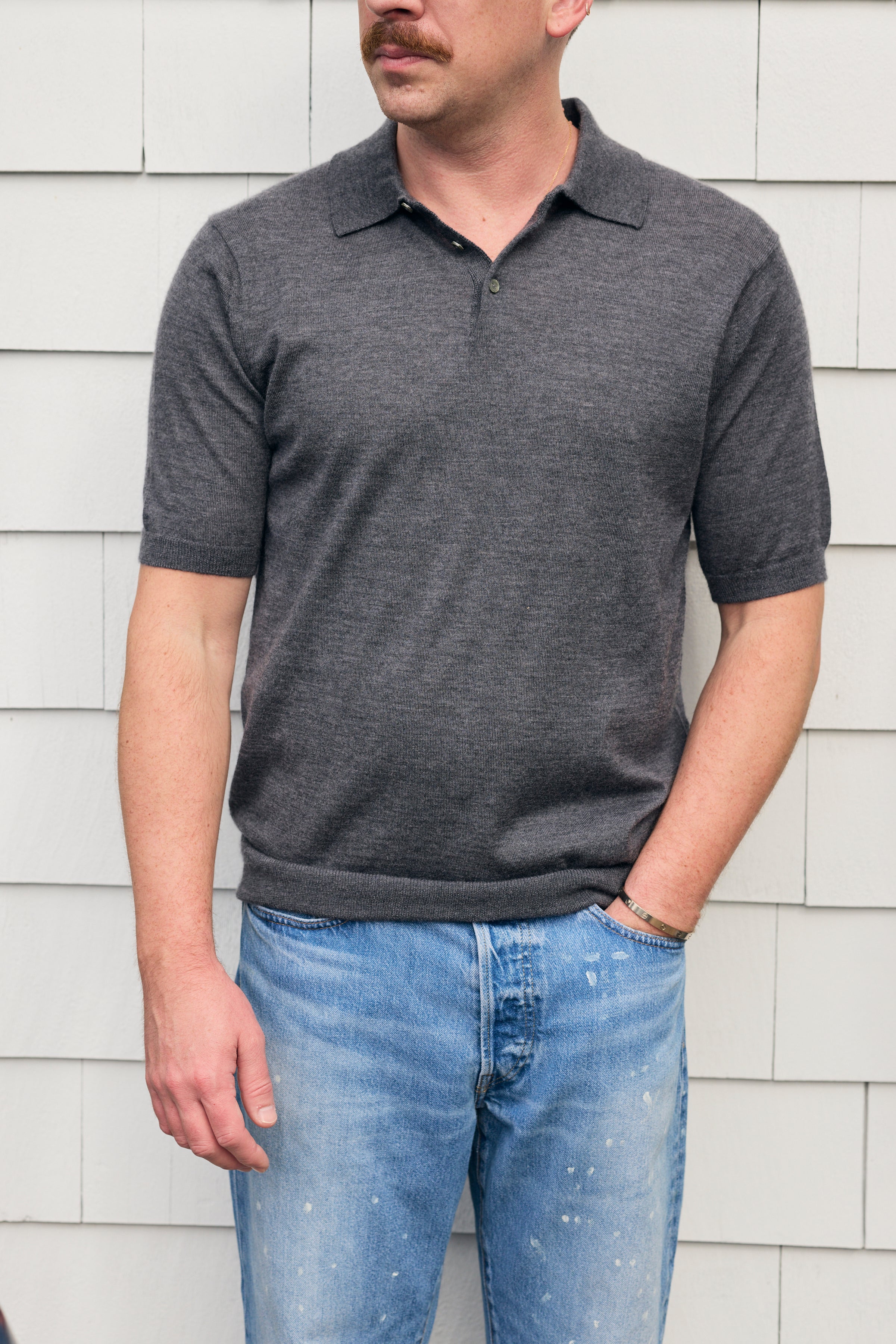 Hank Fine Cashmere Hampton Polo in Charcoal