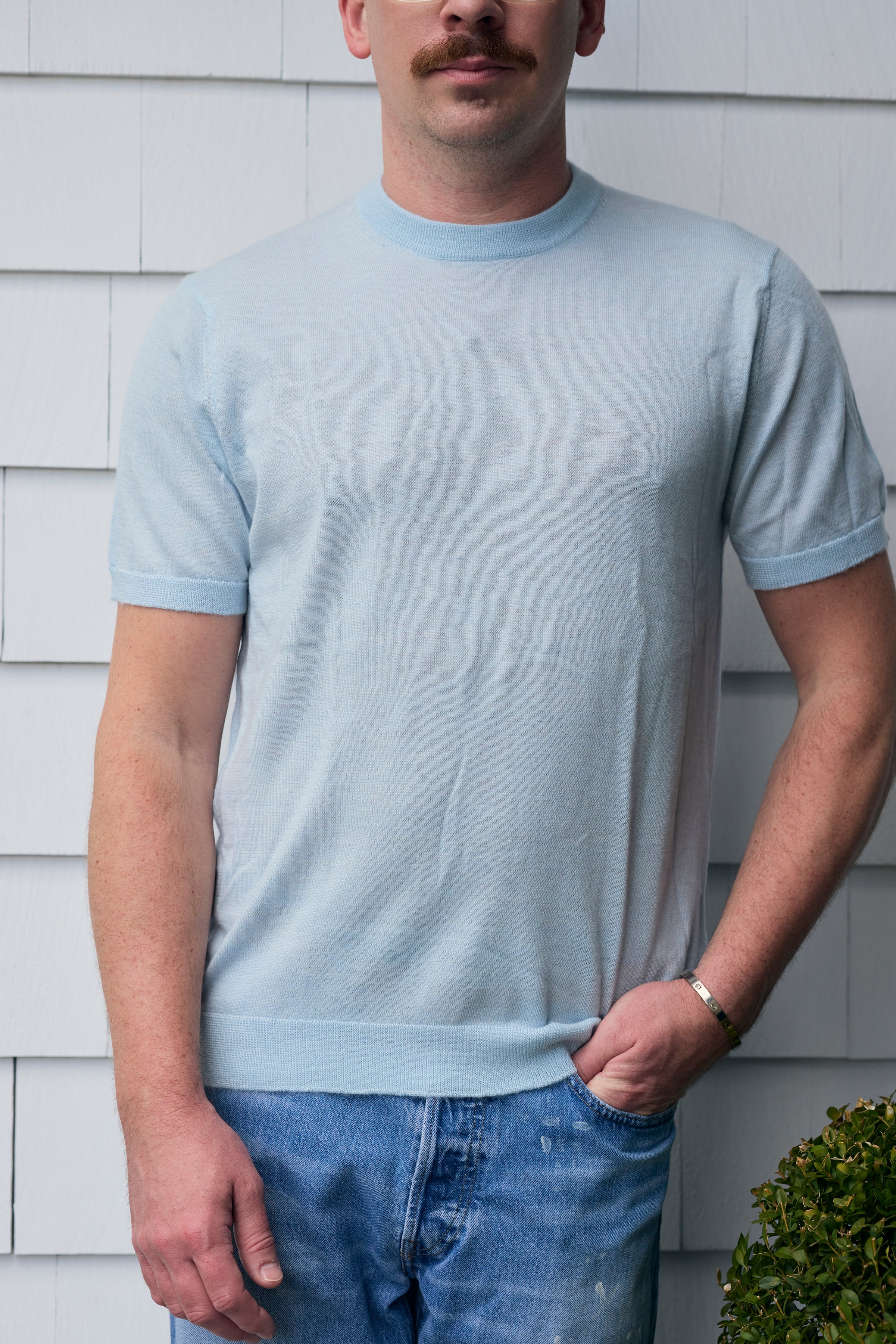 Hank Fine Cashmere Halsey T-Shirt in Pale Blue