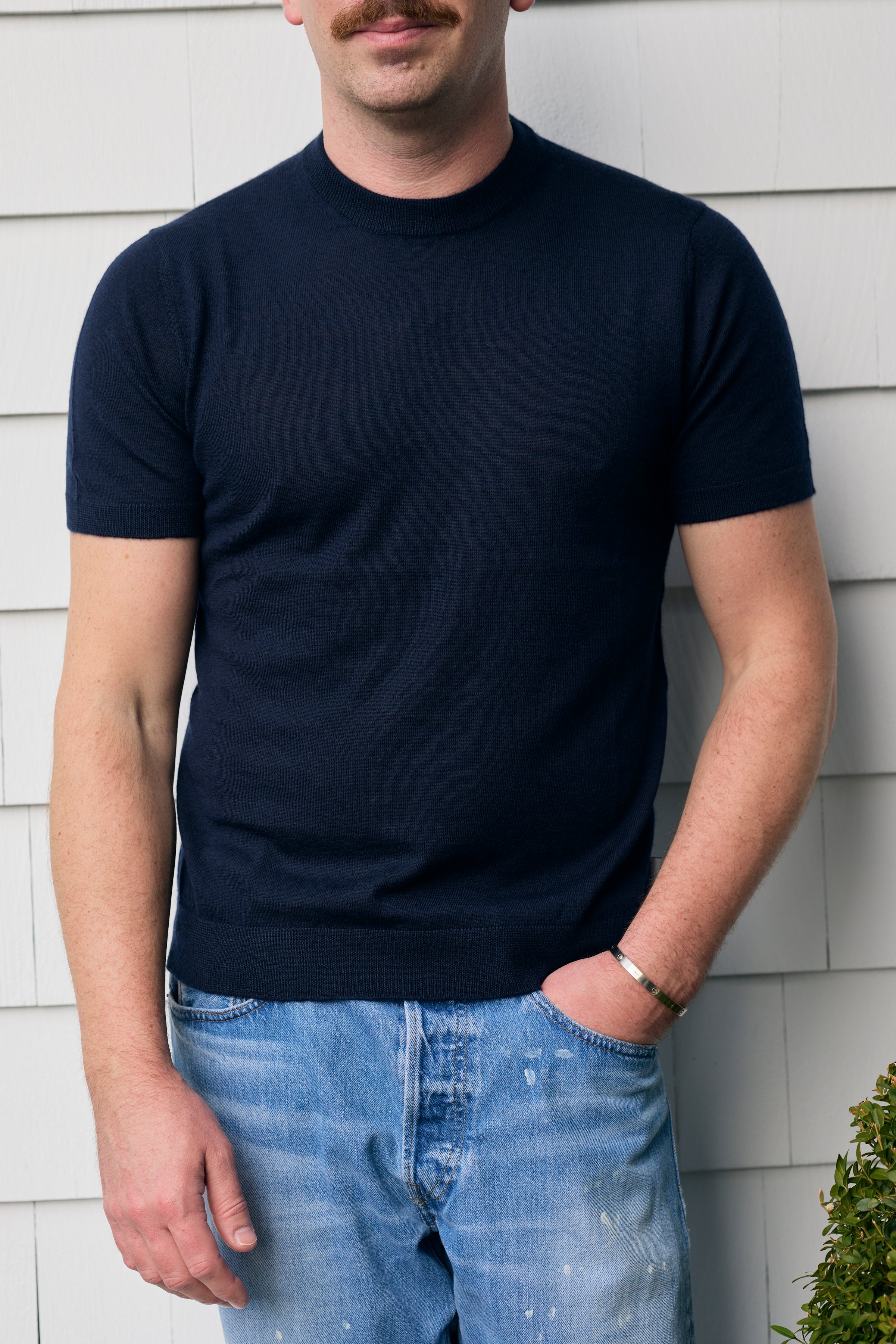 Hank Fine Cashmere Halsey T-Shirt in Midnight Navy
