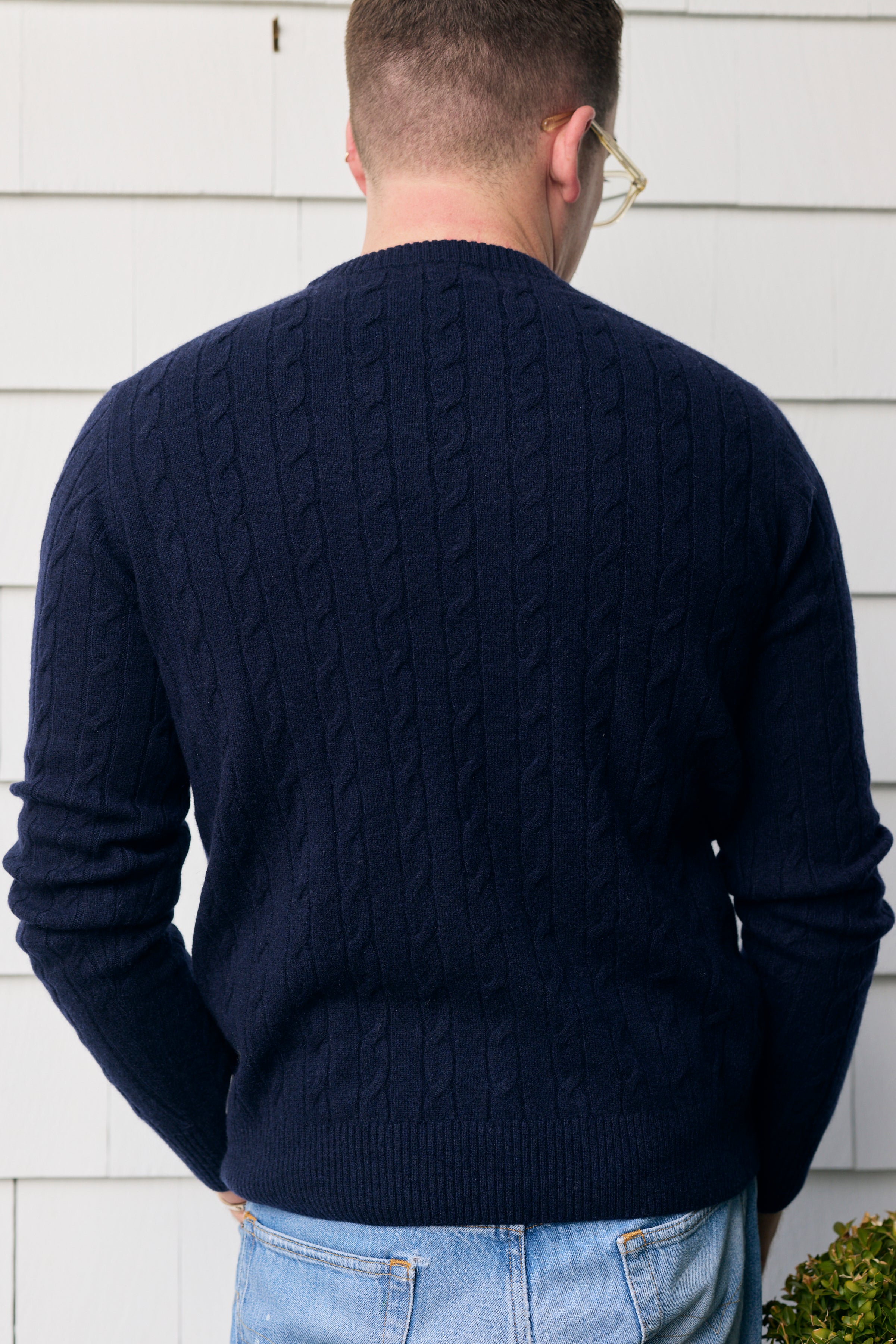 Hank Cashmere Madison Cable Knit Sweater in Midnight Navy