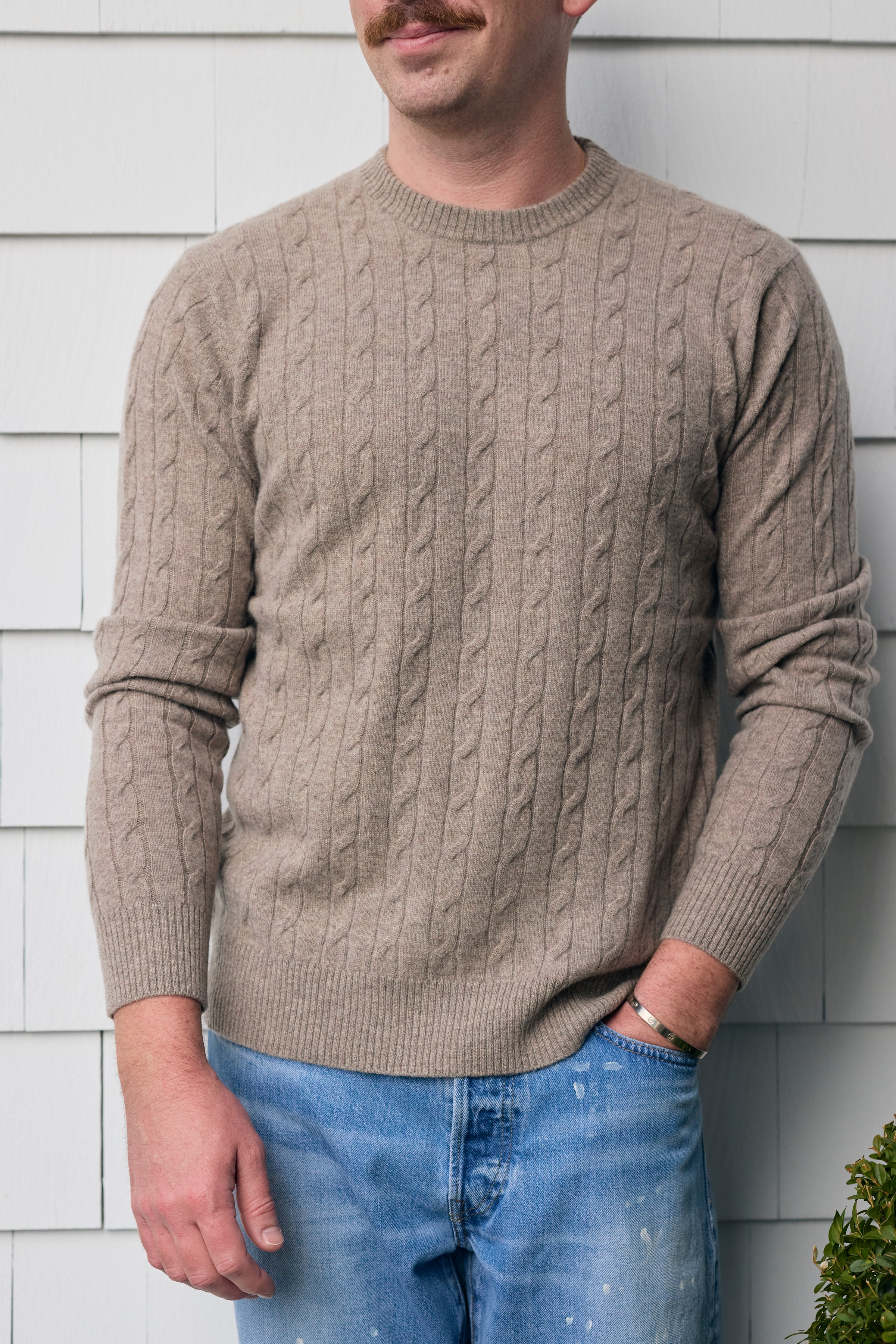 Hank Cashmere Madison Cable Knit Sweater in Oatmeal