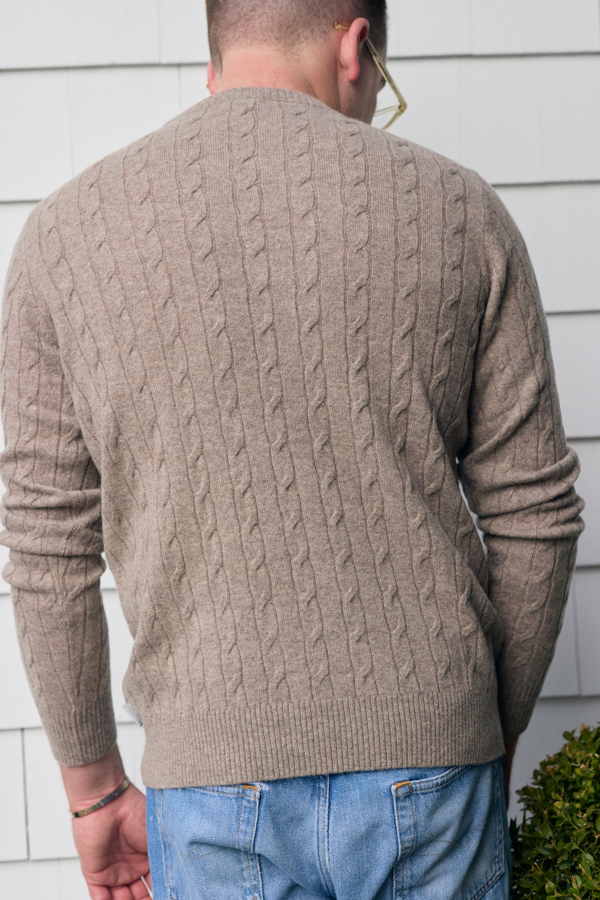 Hank Cashmere Madison Cable Knit Sweater in Oatmeal
