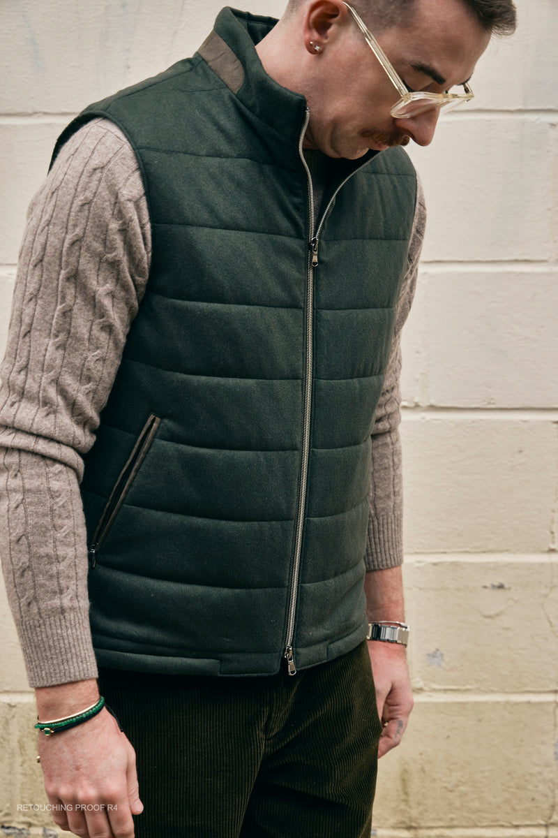 Hank Cashmere Parsonage Vest Olive Green