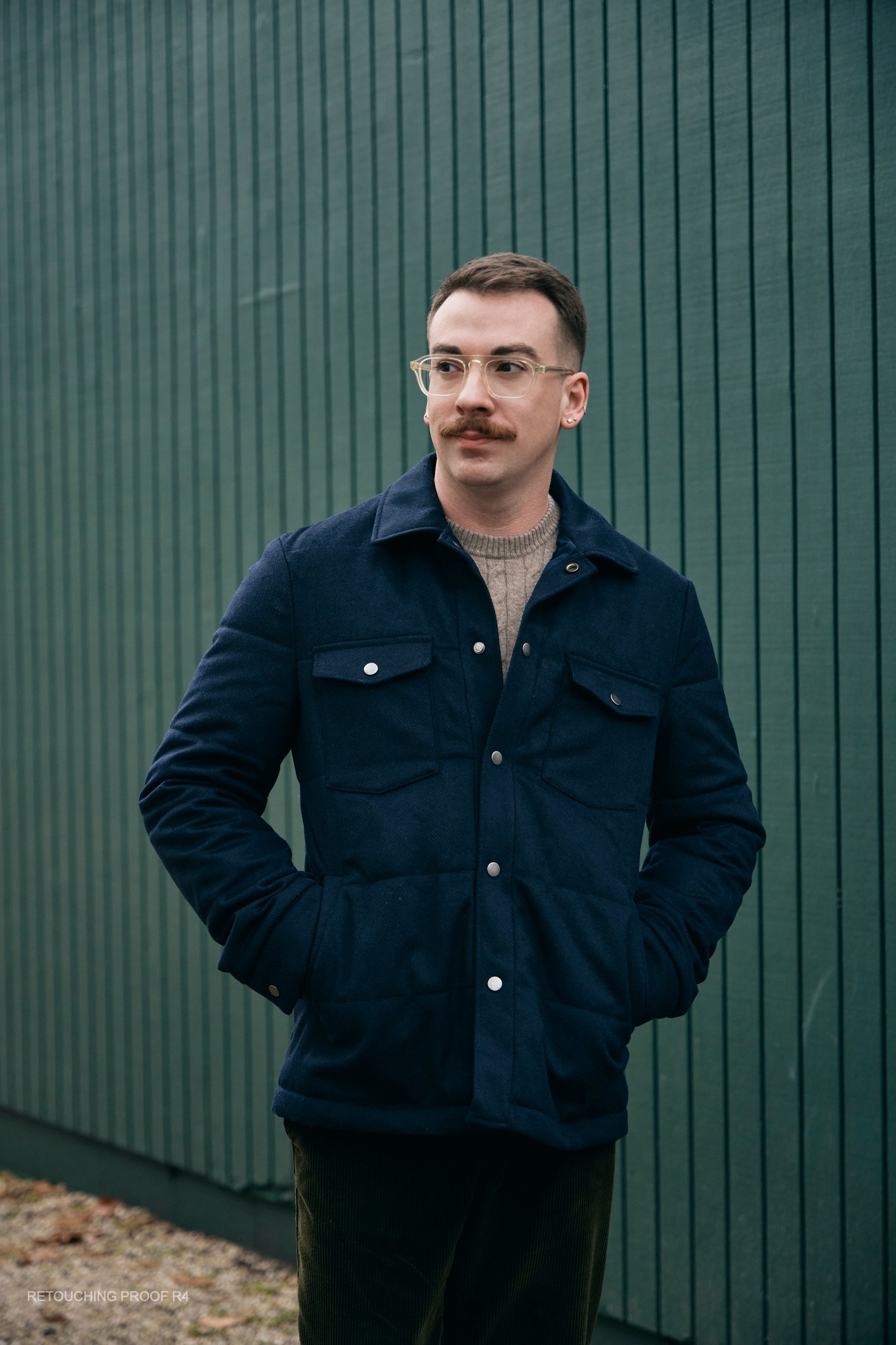 Hank Cashmere Quilted Barn Jacket in Navy