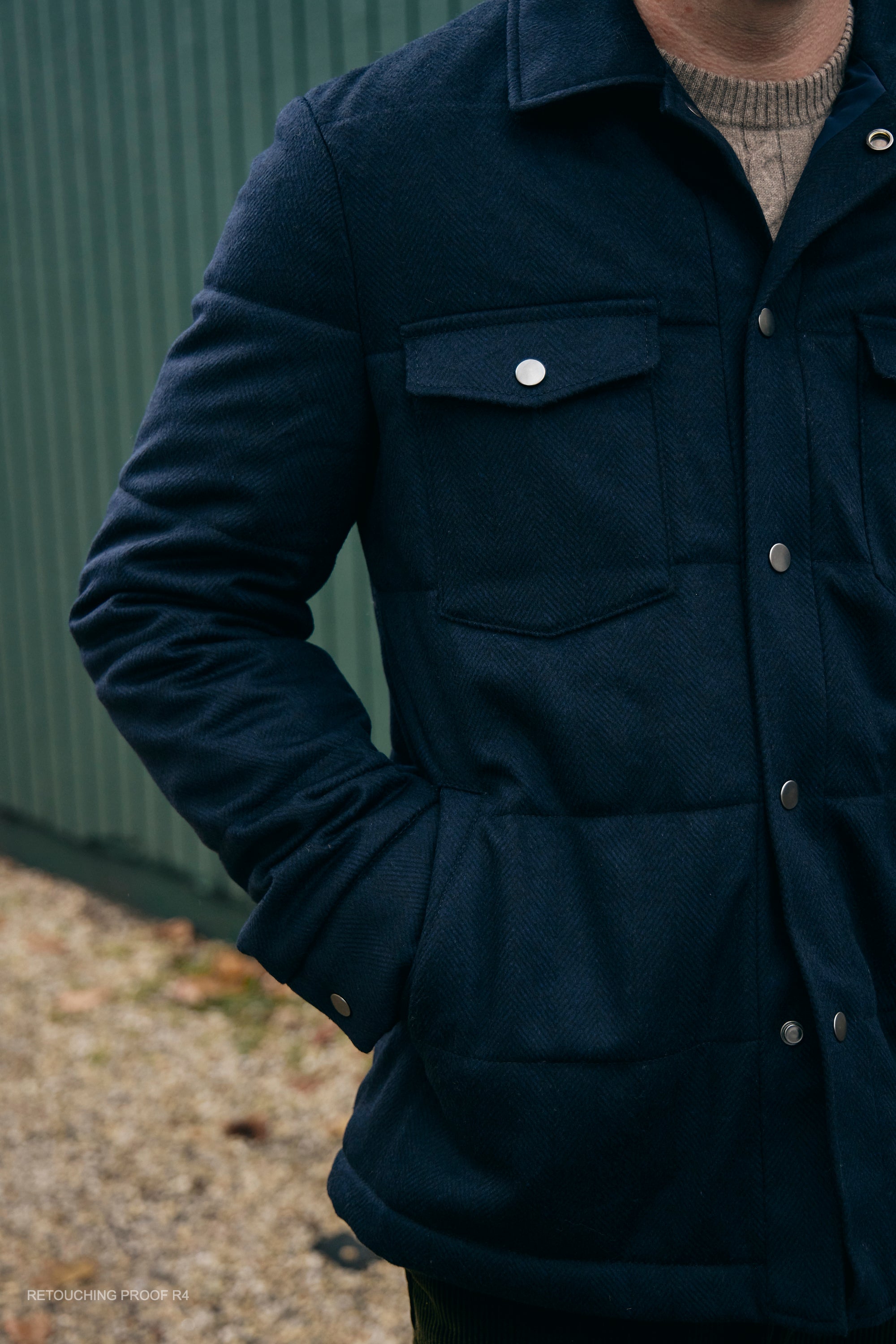 Hank Cashmere Quilted Barn Jacket in Navy