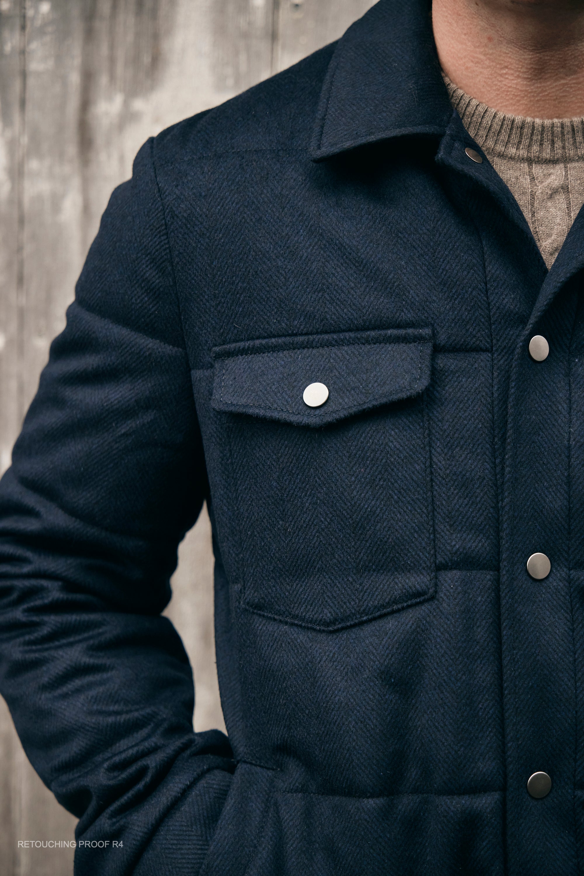 Hank Cashmere Quilted Barn Jacket in Navy