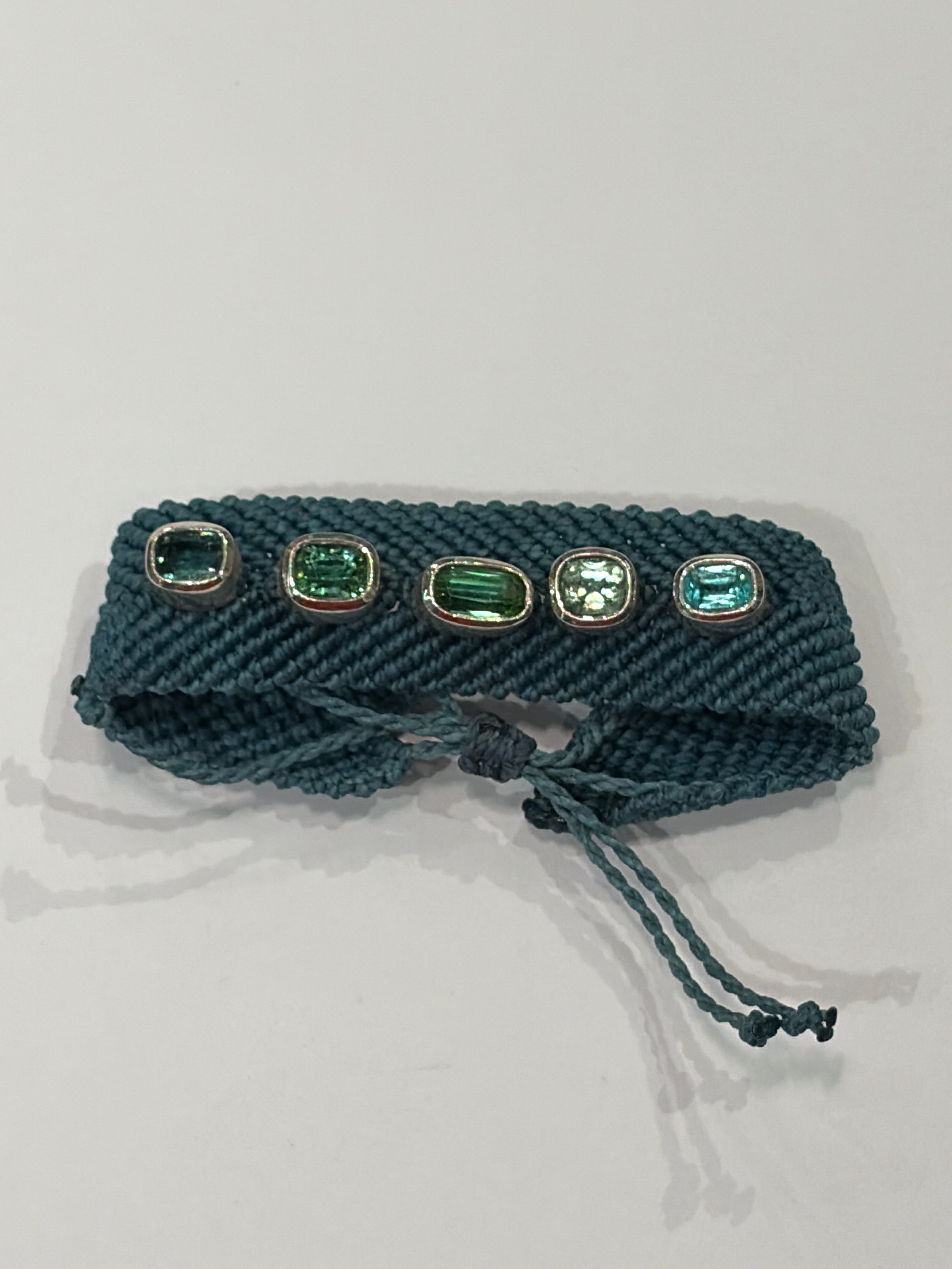 Woven Bracelets with Tourmaline Gemstones set in Sterling Silver