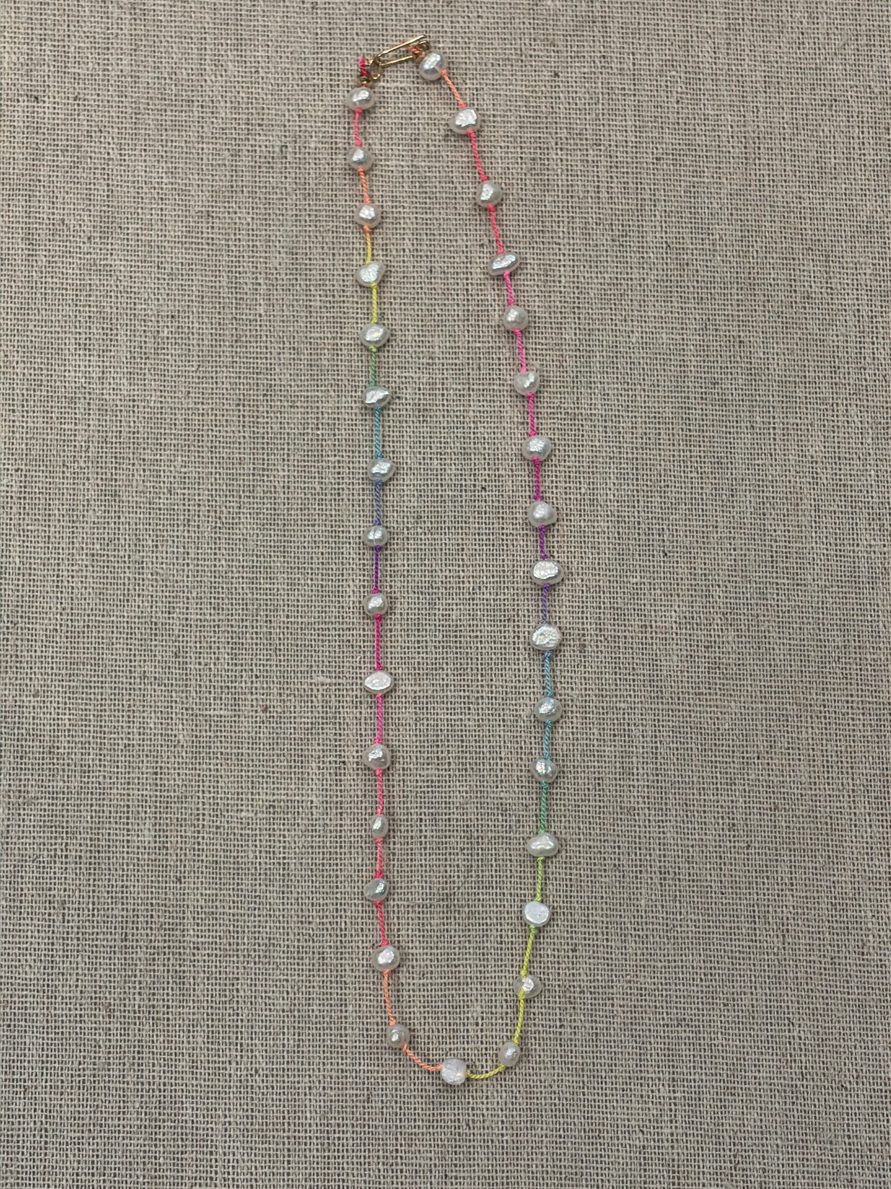 Rainbow Knotted Silk Pearl Necklace