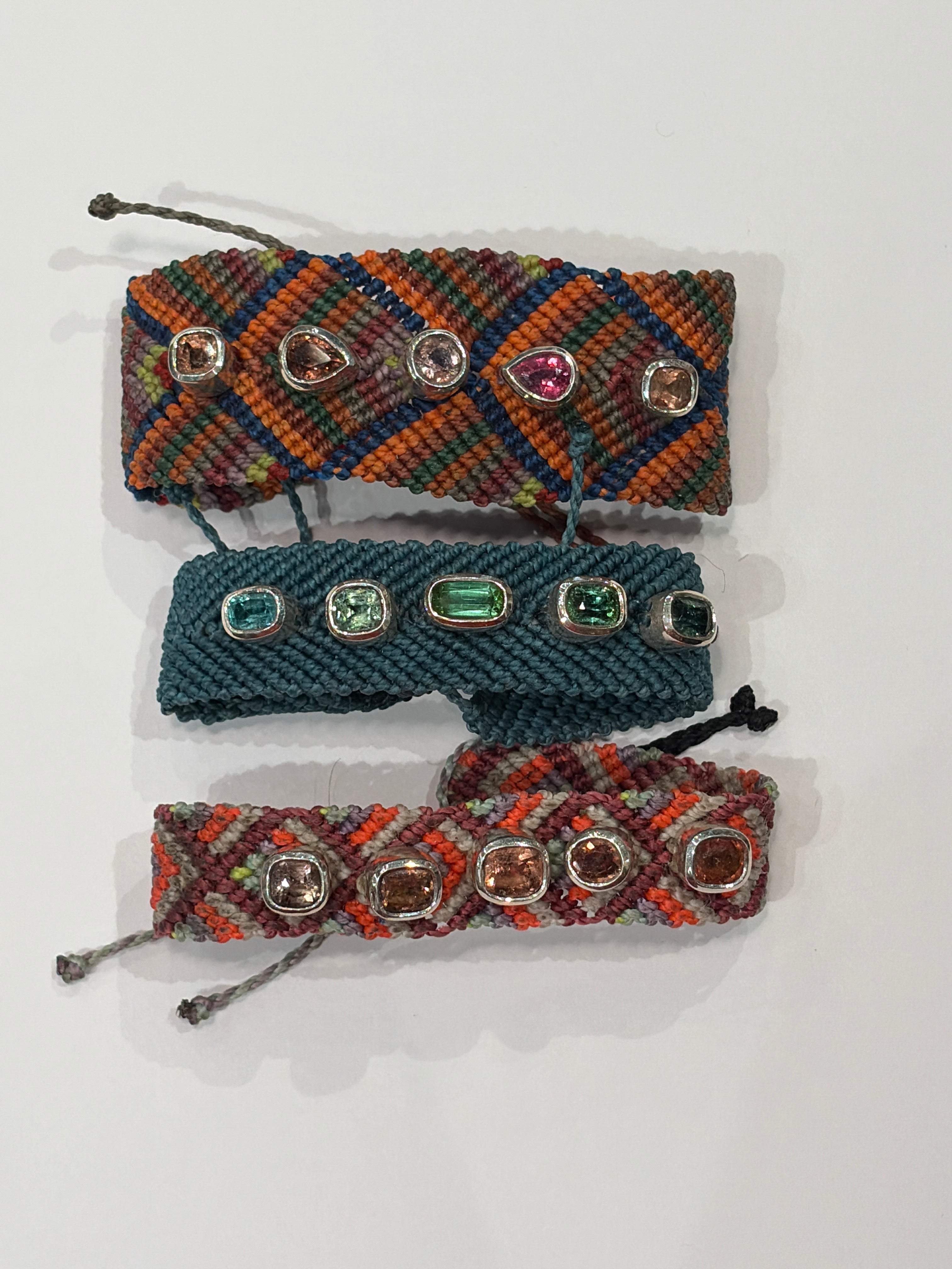 Woven Bracelets with Tourmaline Gemstones set in Sterling Silver