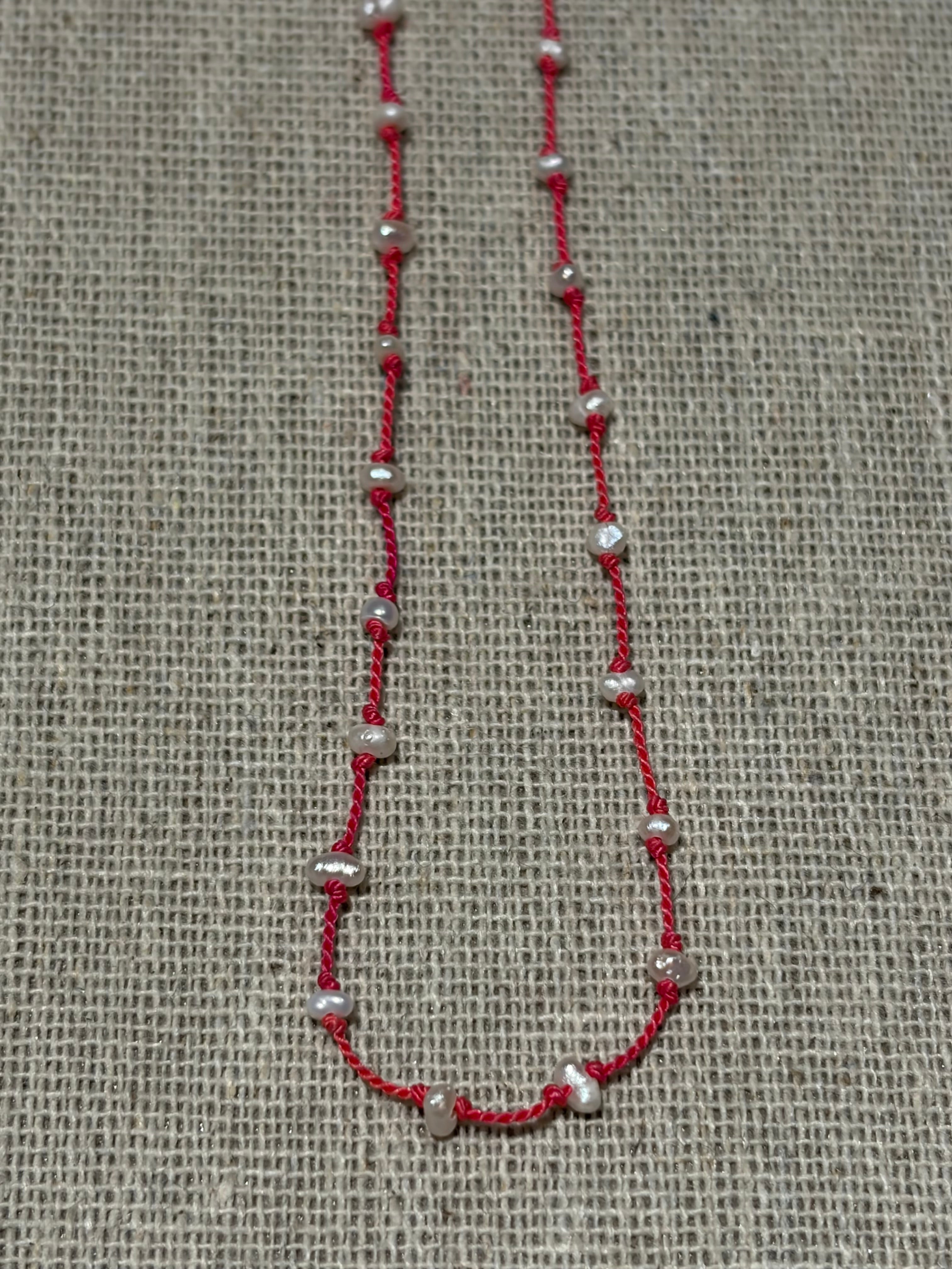 Knotted Silk Pearl Necklace
