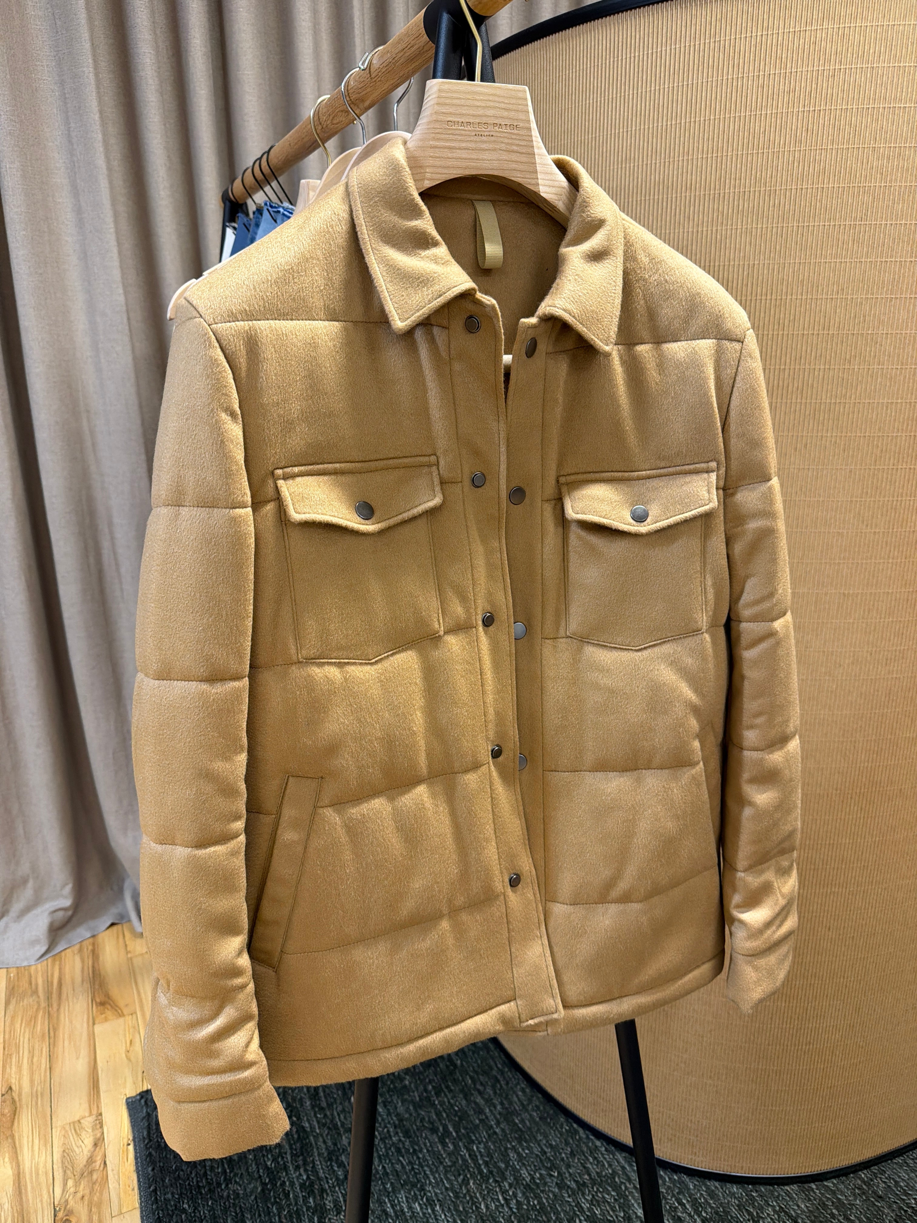 Hank Cashmere Thayer Quilted Barn Jacket in Camel
