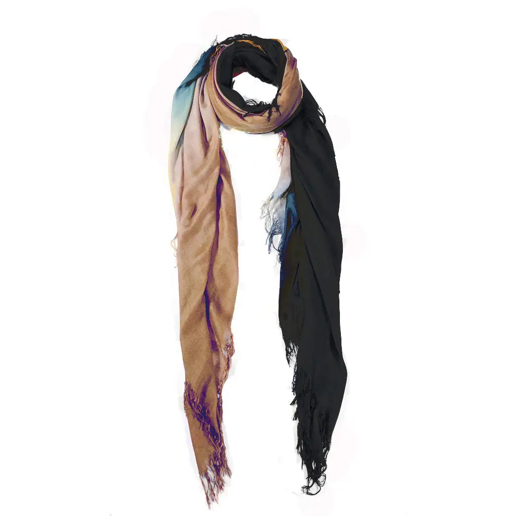 Hank Gauze Cashmere Butter Scarf, Oatmeal/Midnight Navy