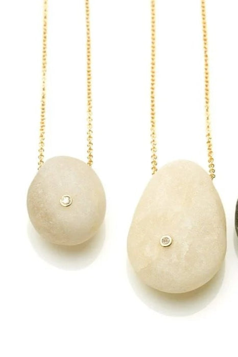 White Beach Stone Diamond Necklace