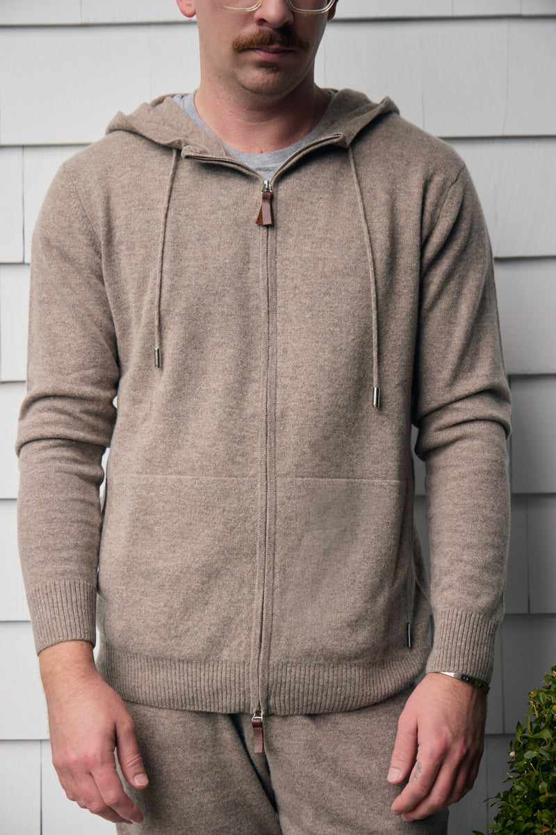 Hank Cashmere Latham Zip Up in Oatmeal