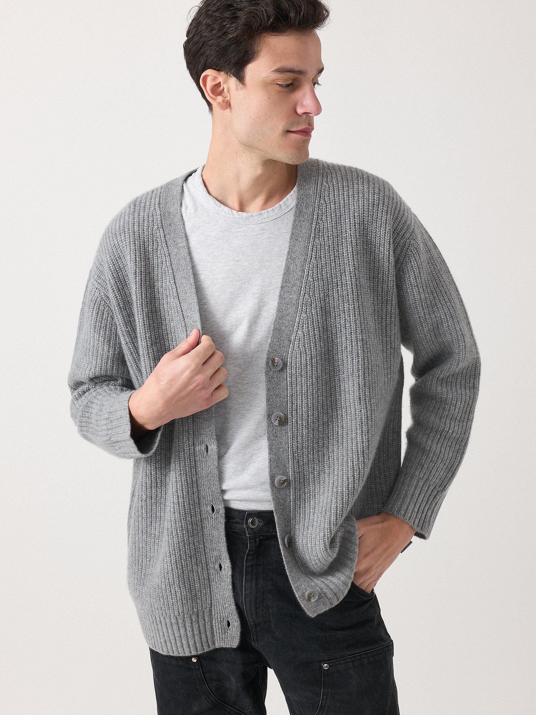 Hank Unisex Charlie Cardigan in Medium Grey